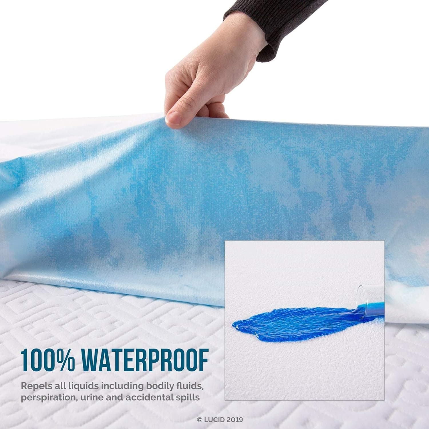 LUCID Protetor de colchão hipoalergênico premium 100% à prova d'água – ajuste universal, top felpudo de algodão, king, branco - Imagem 4