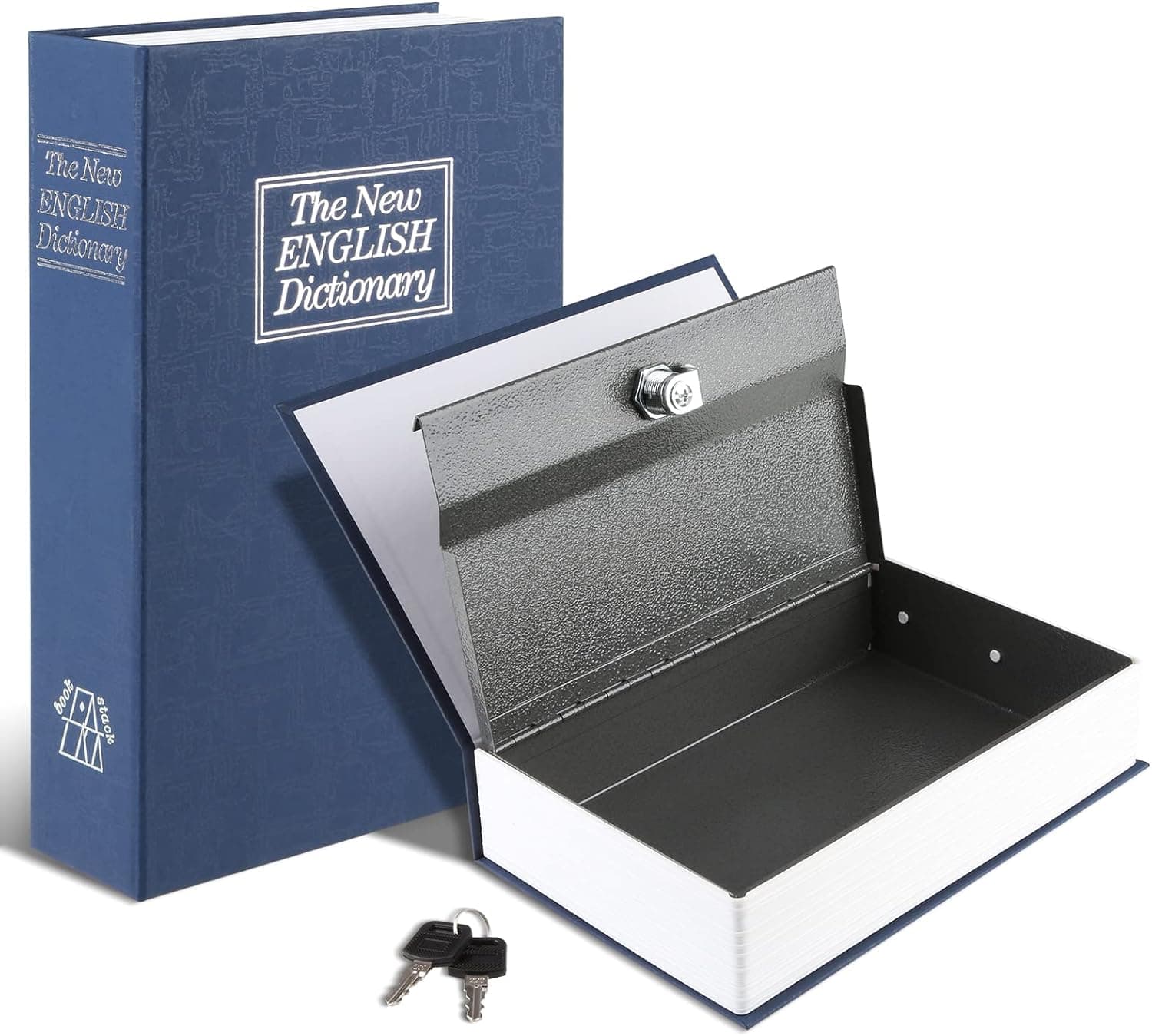Tahoe trails Cofre de livro com trava de chave, cofre de metal portátil, cofre de livro de desvio de dicionário, cofre oculto para livro secreto, 24 x 15,5 x 2 cm, azul marinho