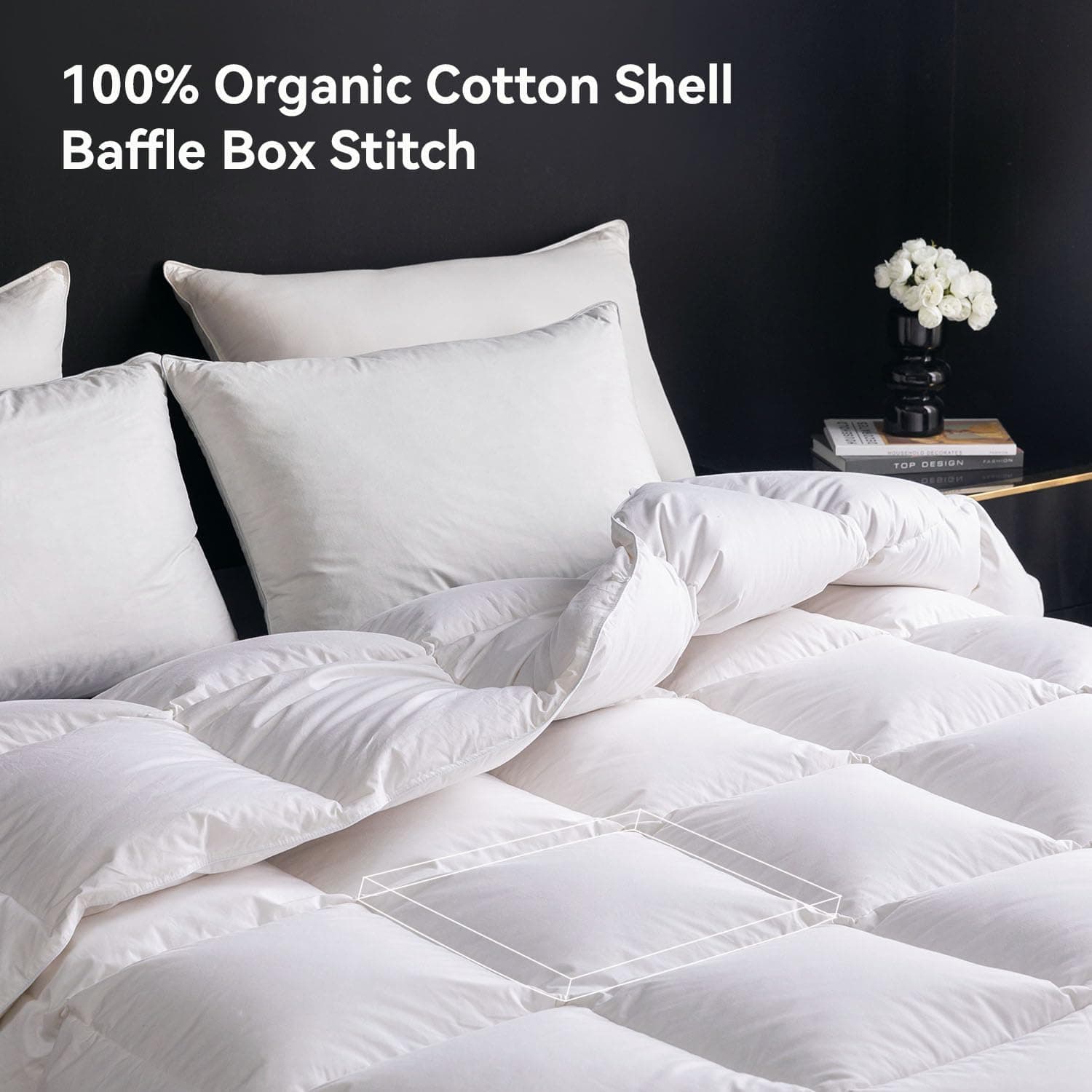 Edredom de plumas tamanho Cal King, edredom de cama estilo hotel, 750+ potência de enchimento, 1200TC, tecido 100% algodão orgânico, enchimento de edredom branco para todas as estações com 8 - Imagem 4