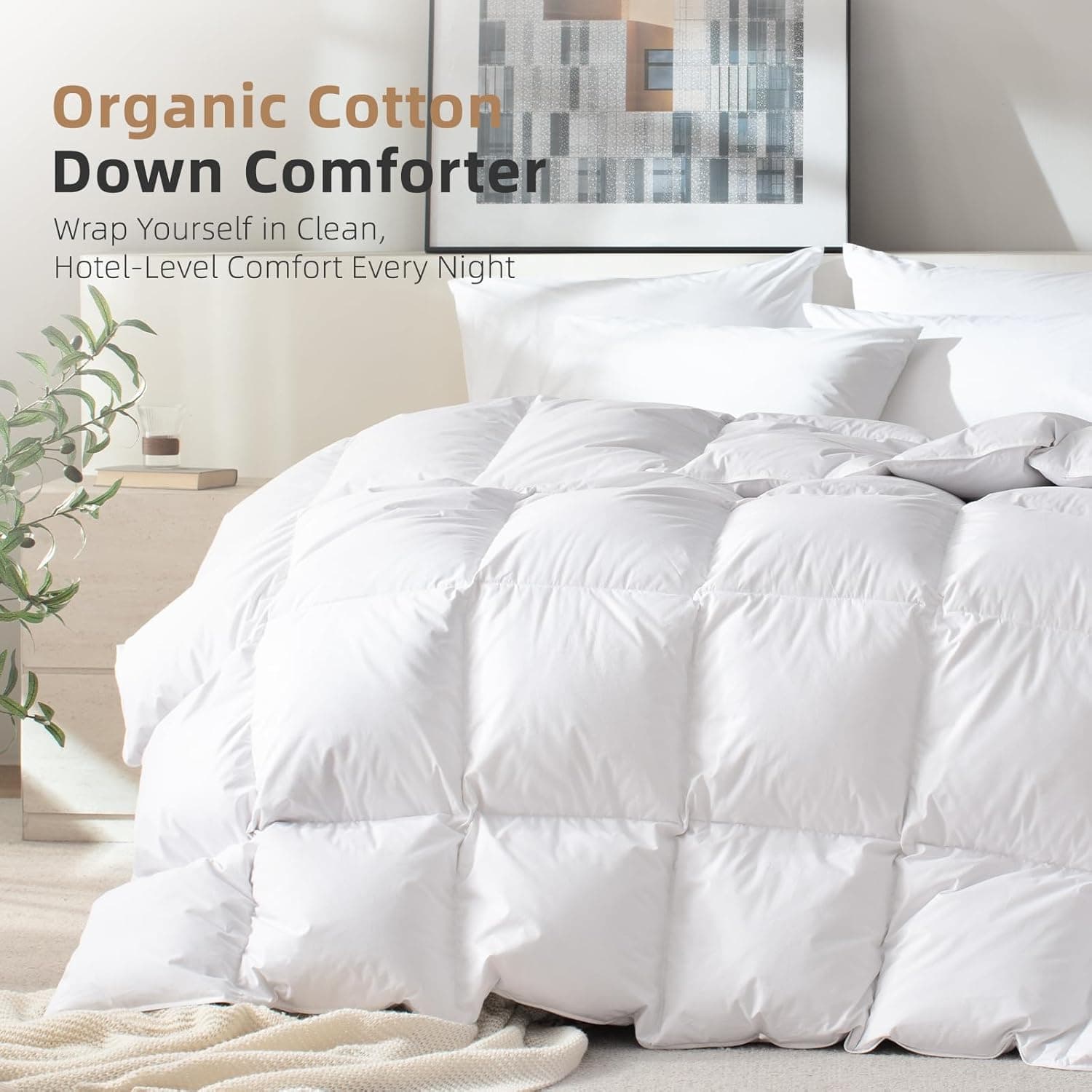 Edredom de plumas tamanho Cal King, edredom de cama estilo hotel, 750+ potência de enchimento, 1200TC, tecido 100% algodão orgânico, enchimento de edredom branco para todas as estações com 8 - Imagem 3