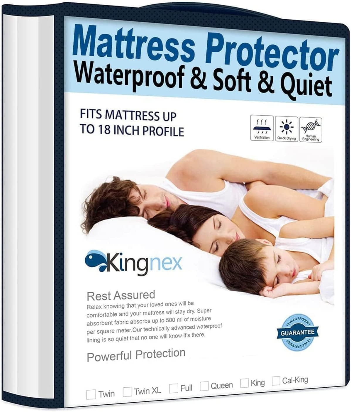 (Queen) - Queen Kingnex Mattress Protector Bed Bug and Dust Mite Proof Hypoallergenic Mattress Cover - 10 Year Warranty