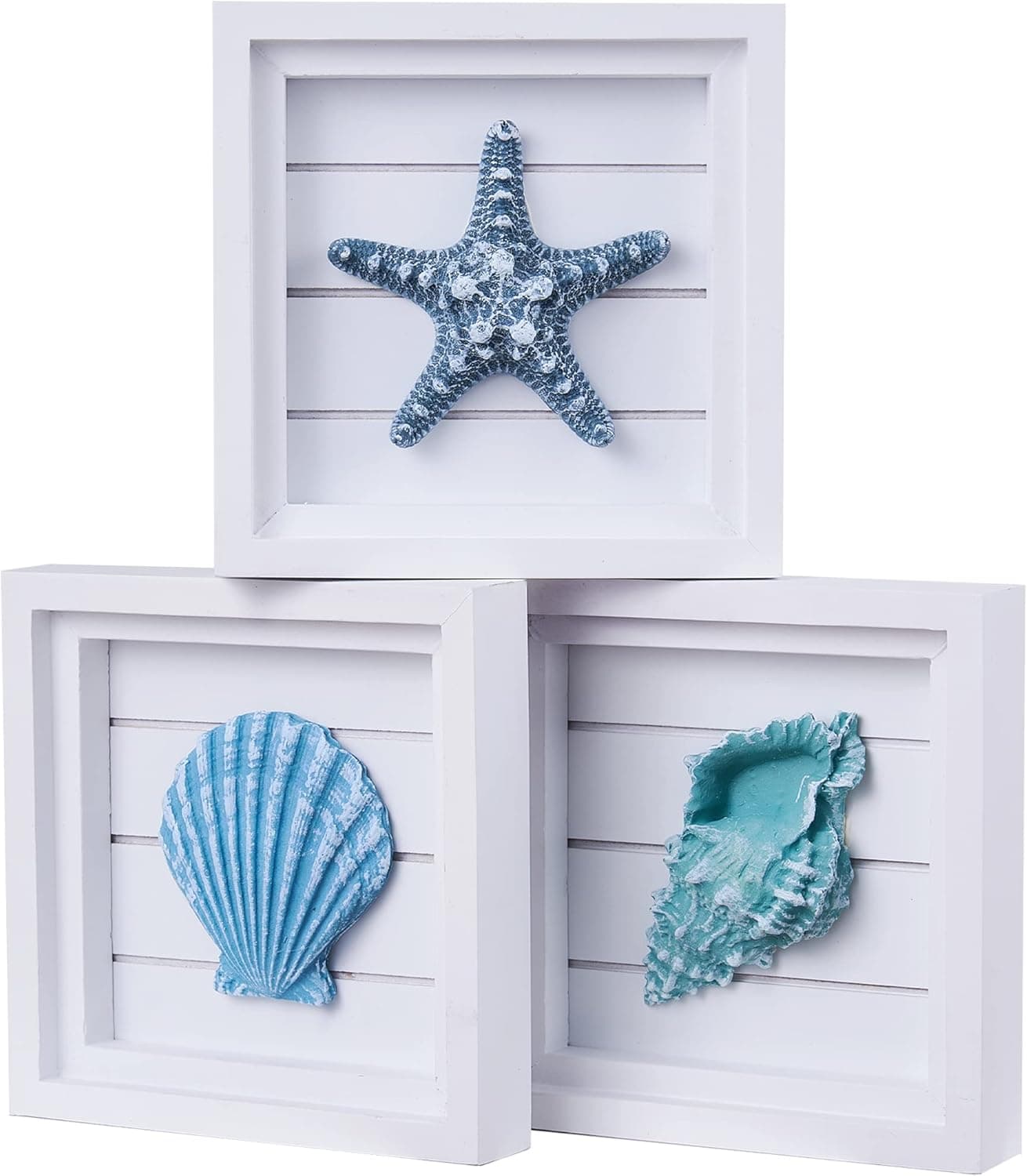 Decoração de parede de praia de arte 3D, decoração costeira para casa (15 x 16,3 cm), conjuntos de decorações oceânicas para quarto, banheiro e sala de estar, adequado para quarto temático de