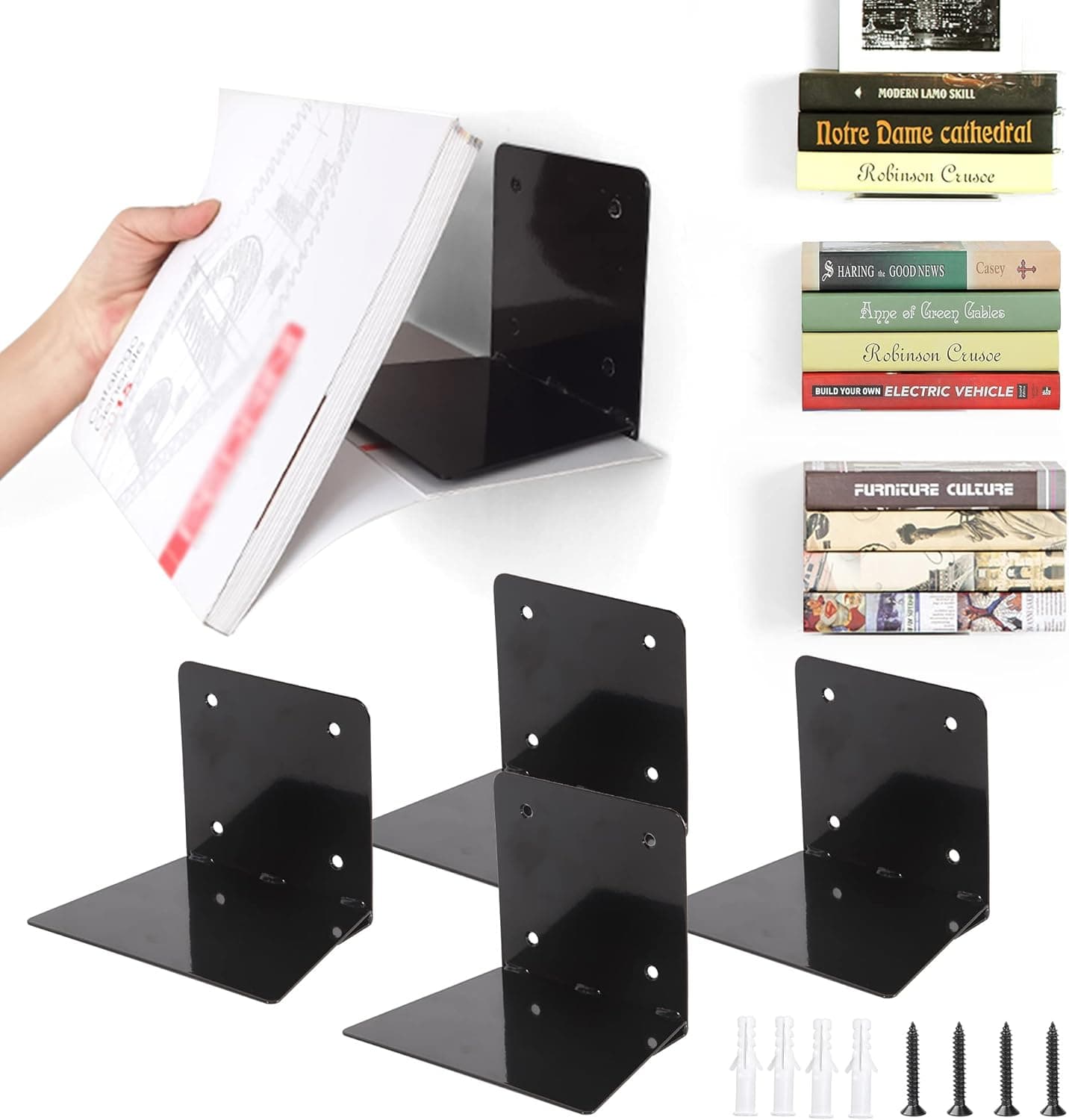 STO STO Estantes flutuantes para parede, pacote com 4 estantes invisíveis montadas na parede, prateleiras de parede multifuncionais para quarto, escritório e biblioteca, preto