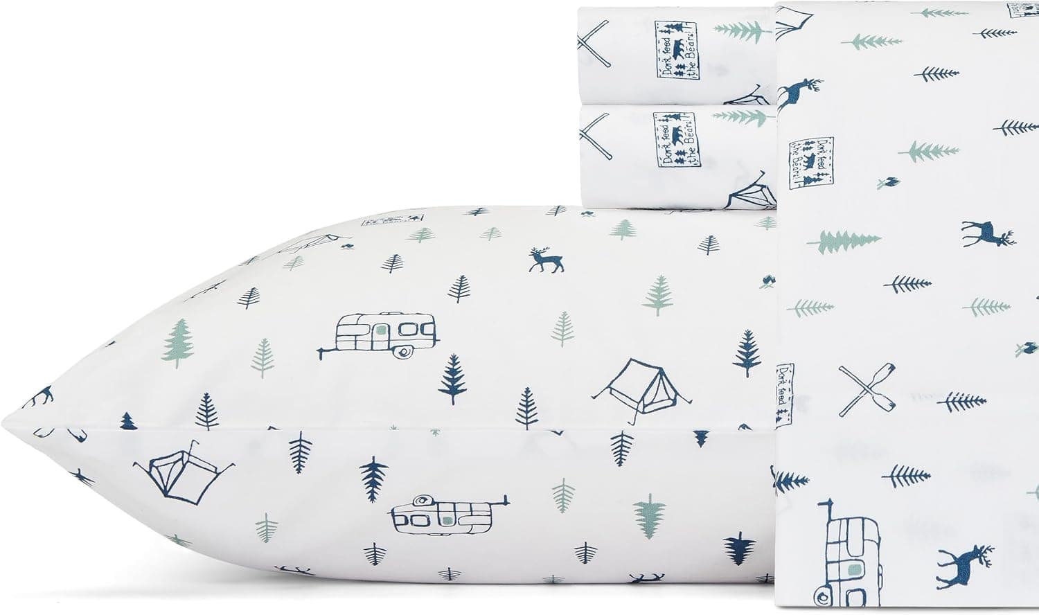 Eddie Bauer - Jogo de lençol de solteiro, lençóis de algodão percal, lençóis de cama nítidos e legais, essenciais para dormitório ideal (ampout azul escuro, solteiro)