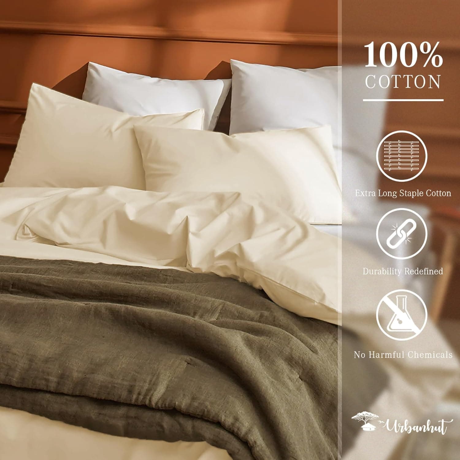 URBANHUT Conjunto de capa de edredom tamanho king (3 peças), 100% algodão 700 fios, capa de edredom de trama de cetim luxuosa, capa de edredom macia e respirável com fecho de botão oculto e 2 fronhas - Imagem 3