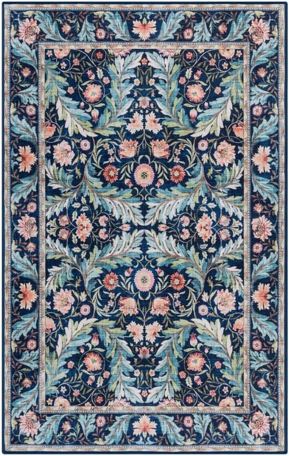 Gertmenian Tapete Boho para ambientes internos | Decoração de casa para entrada, quarto, sala de estar, escritório, cozinha | Tapetes antiderrapantes, macios e estampados | Altair, azul-marinho, 3x5