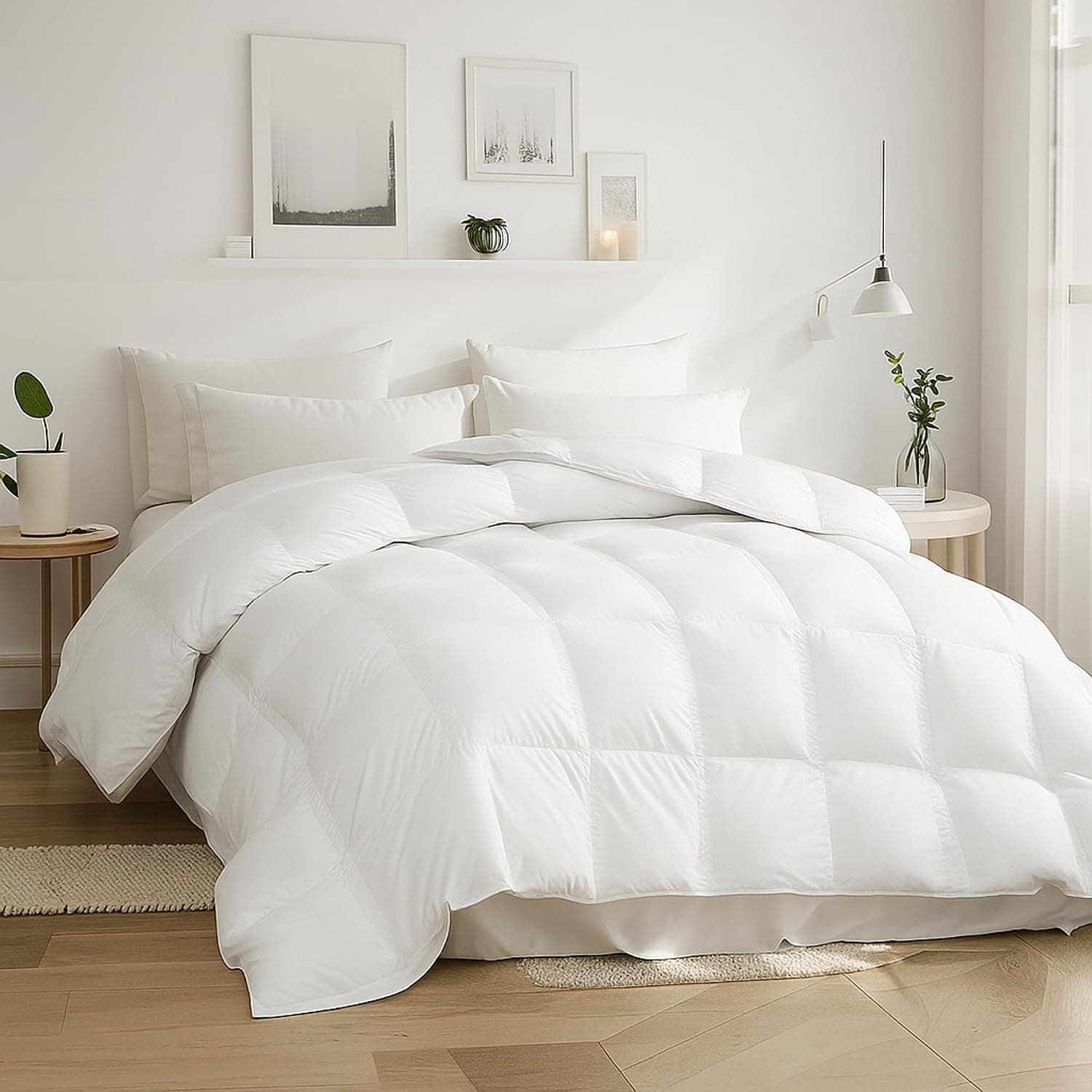 Beautyrest Edredom de penas de ganso branco tamanho casal/queen, 100% algodão para todas as estações, enchimento de edredom de luxo ultramacio, coleção de hotel, roupa de cama hipoalergênica, 224 x - Imagem 2