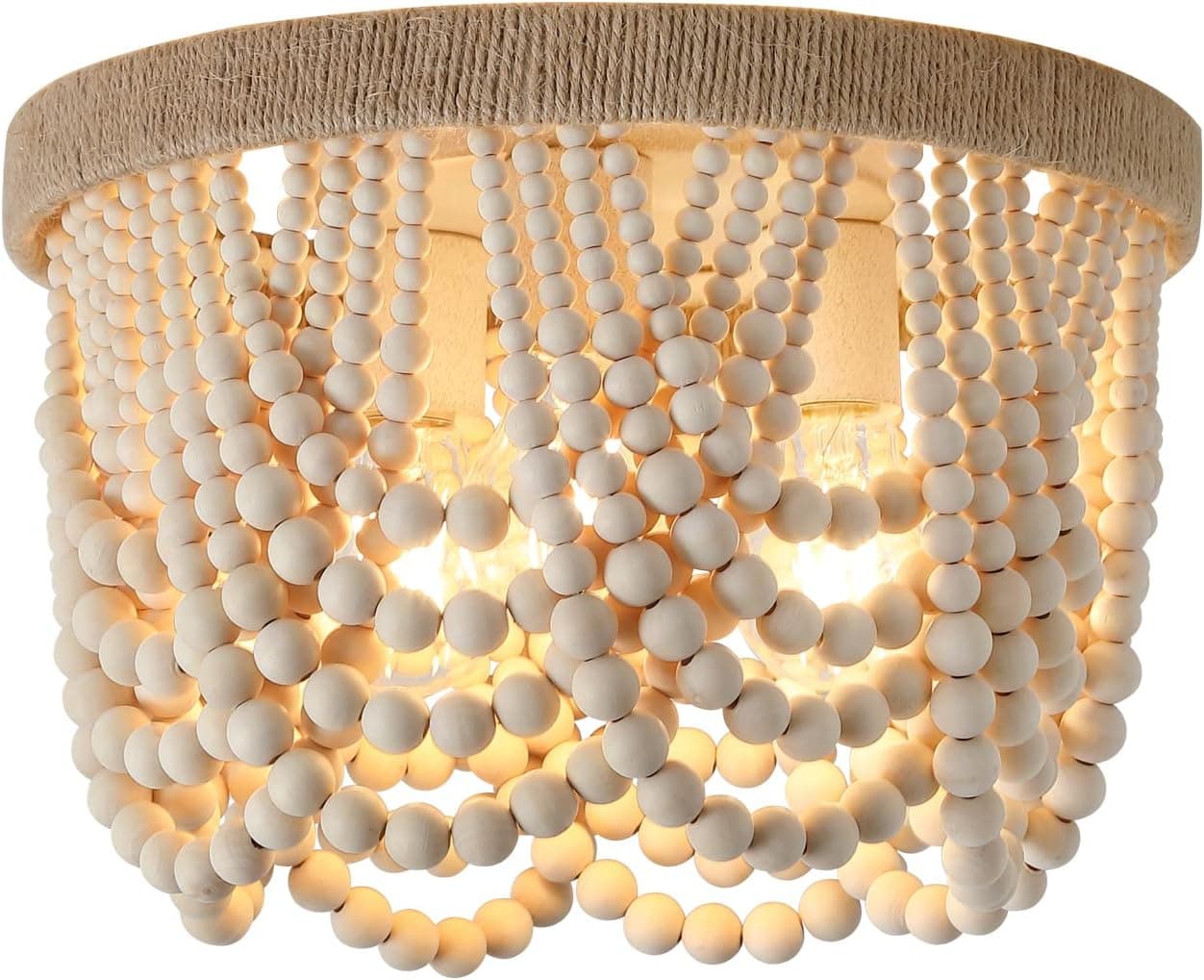 AMZASA Lustre De Teto Embutido Com Detalhes Em Madeira, Estilo Rústico Campestre, Pequeno E Boho, Ideal Para Quarto, Corredor, Hall De Entrada, Closet, Cozinha, Sala De Jantar, Sala De Estar E Quarto - Imagem 3