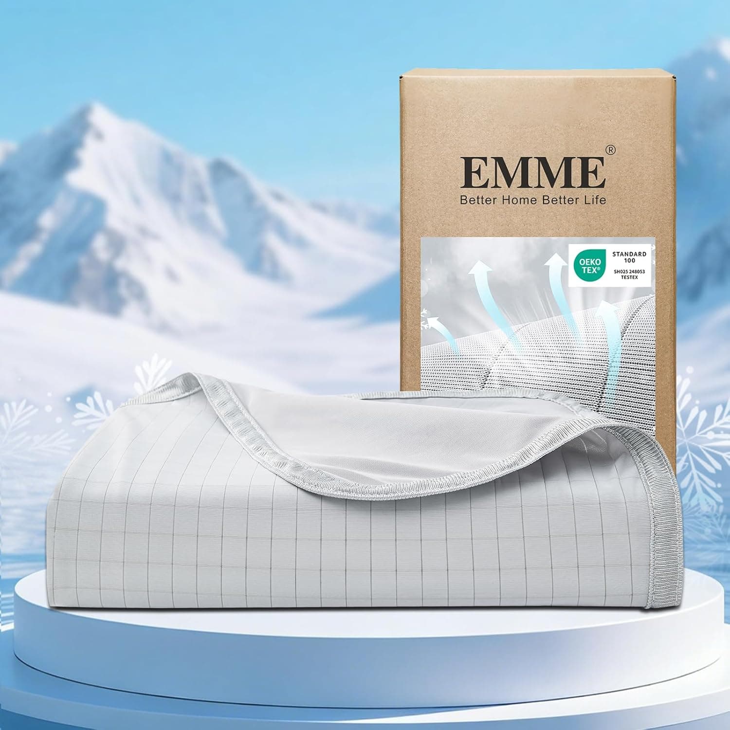 EMME Cobertor refrescante respirável King Size (274 x 228 cm), Q-Max 0,5 cobertores refrescantes para pessoas que dormem quentes, cobertor de verão para suores noturnos, lençol leve cinza claro para