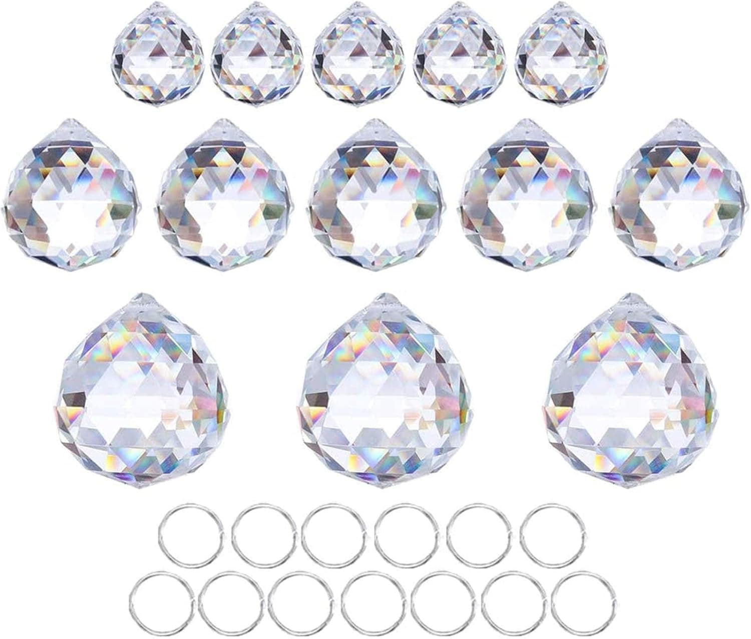 Crystalsuncatcher Lustre de bola de cristal transparente de 20 mm/30 mm/40 mm, gotas, peças de prismas para pendurar, quebra-sol, arco-íris, decoração de casa, pacote com 13