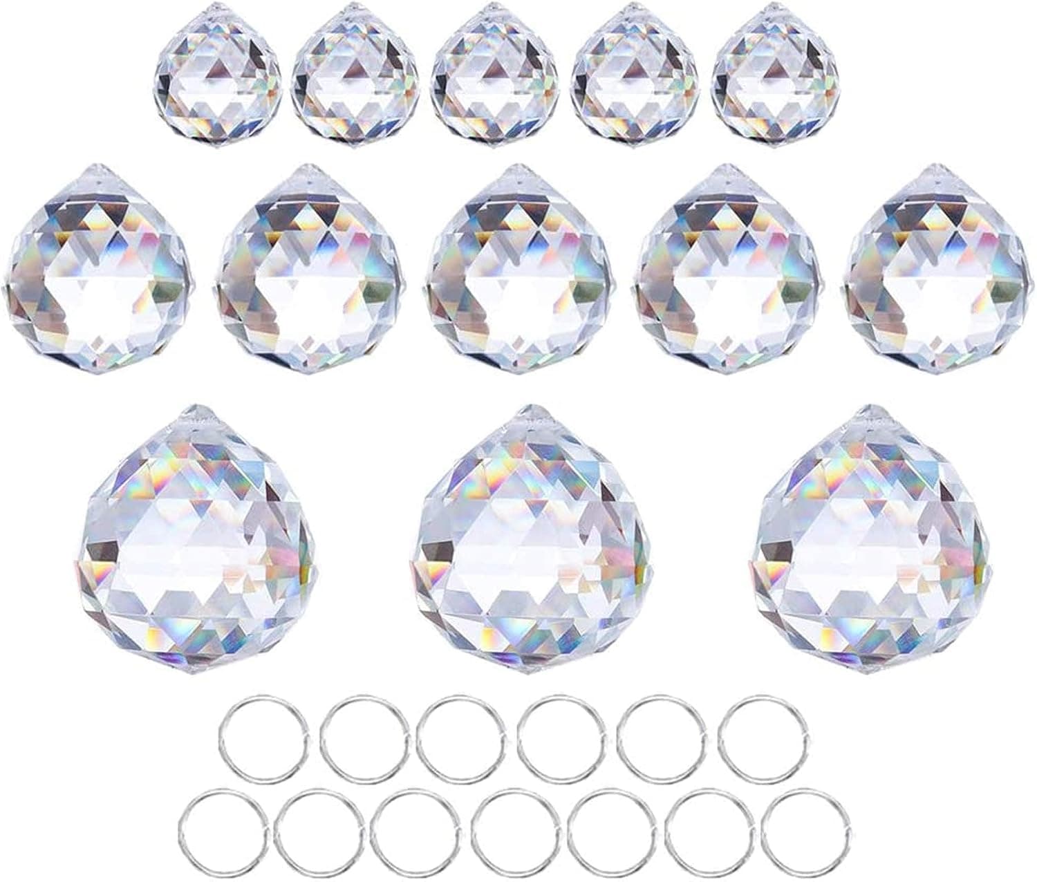 Crystalsuncatcher Lustre de bola de cristal transparente de 20 mm/30 mm/40 mm, gotas, peças de prismas para pendurar, quebra-sol, arco-íris, decoração de casa, pacote com 13
