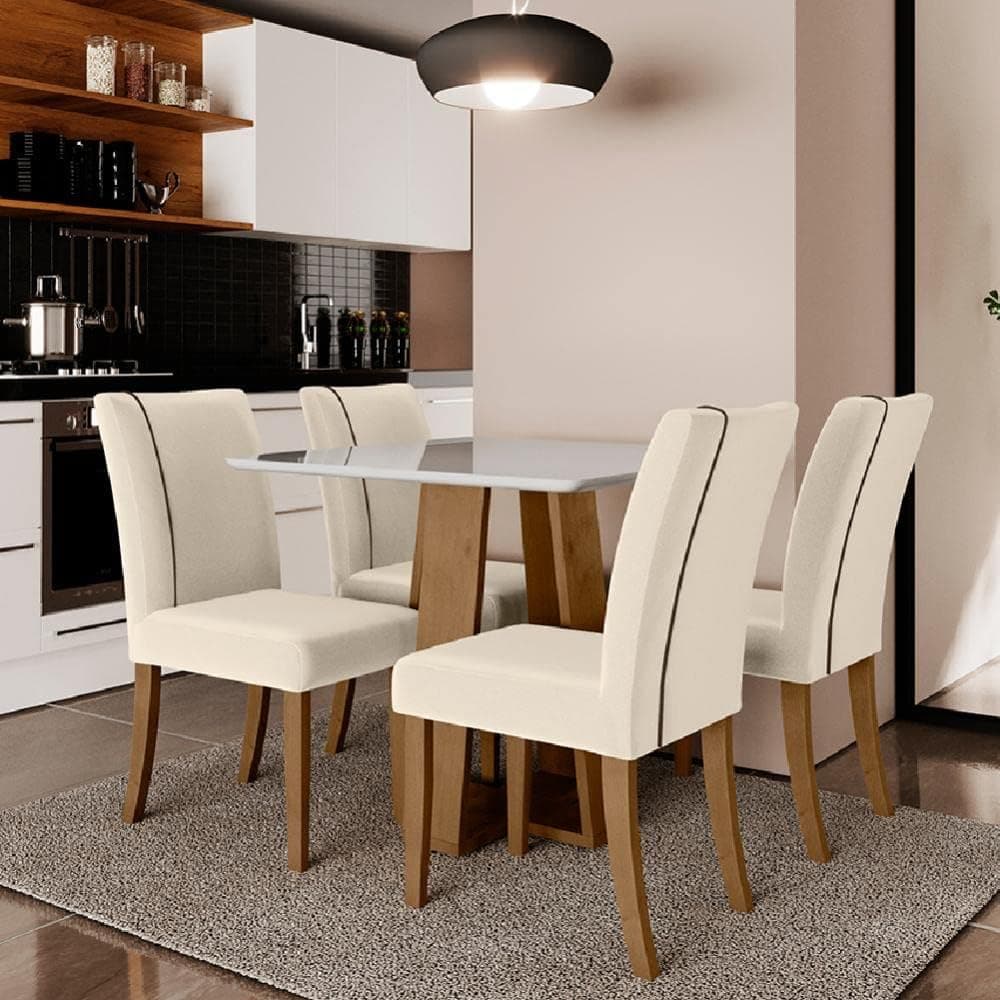 Conjunto de Mesa Sala de Jantar Atenas com 4 Cadeiras Carvalho/off White/bege 0,90m Quadrada Dobuê - Imagem 3