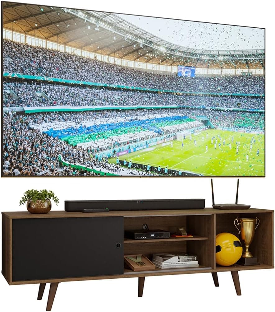 Rack Madesa Dubai para TV até 65 Polegadas com Pés - Rustic/Preto/Rustic