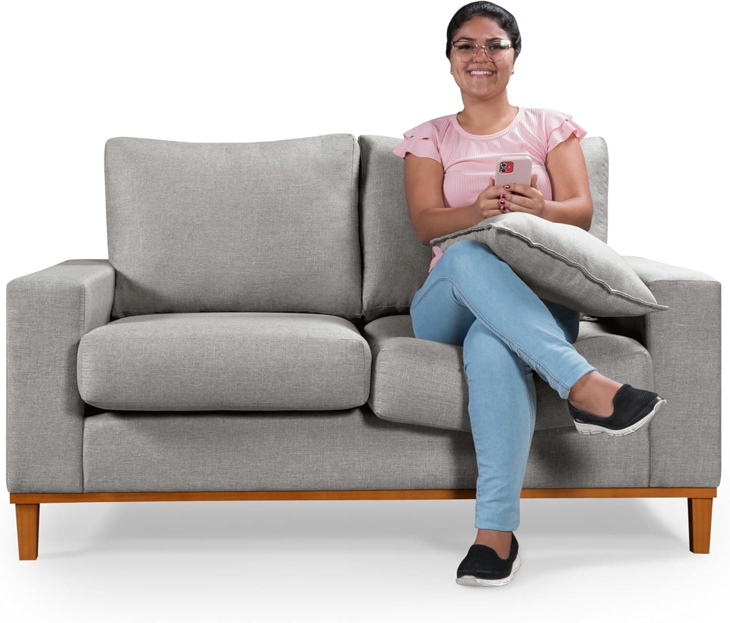Sofa Living Istambul 2 Lugares Linho Essencial Estofados (Linho, Cinza)