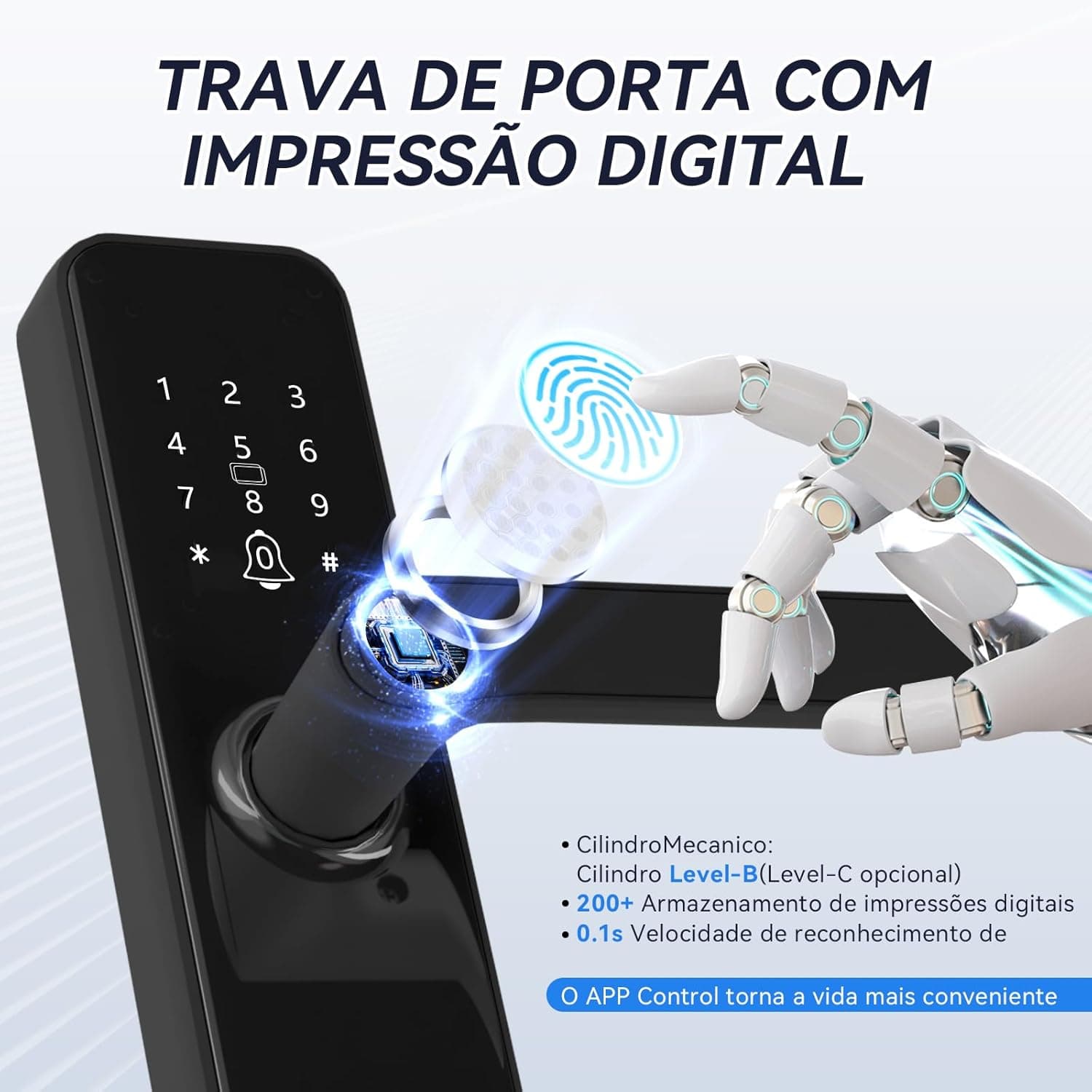 Smart Lock - Fechadura Inteligente para Porta com Impressão Digital - Fechadura de entrada sem Chave 5 em 1 - Fechadura Biométrica para porta Frontal com Teclado, Controle por APP - Imagem 4