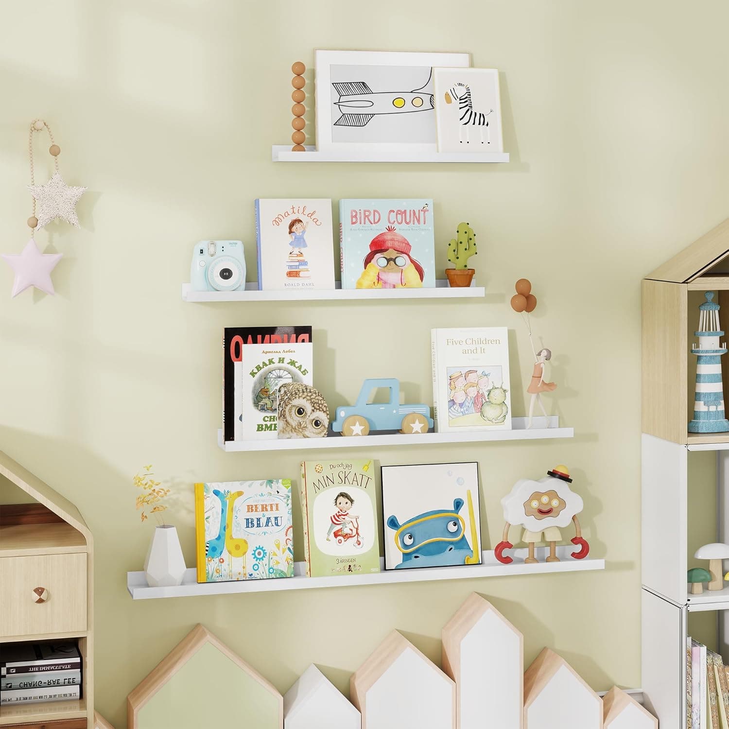 Fun Memories Prateleiras flutuantes de 91 cm para parede - Prateleiras de parede com conjunto de 4 - Estante de berçário para armazenamento - Prateleira de borda para quarto - Sala de estar - Cozinha - Imagem 3