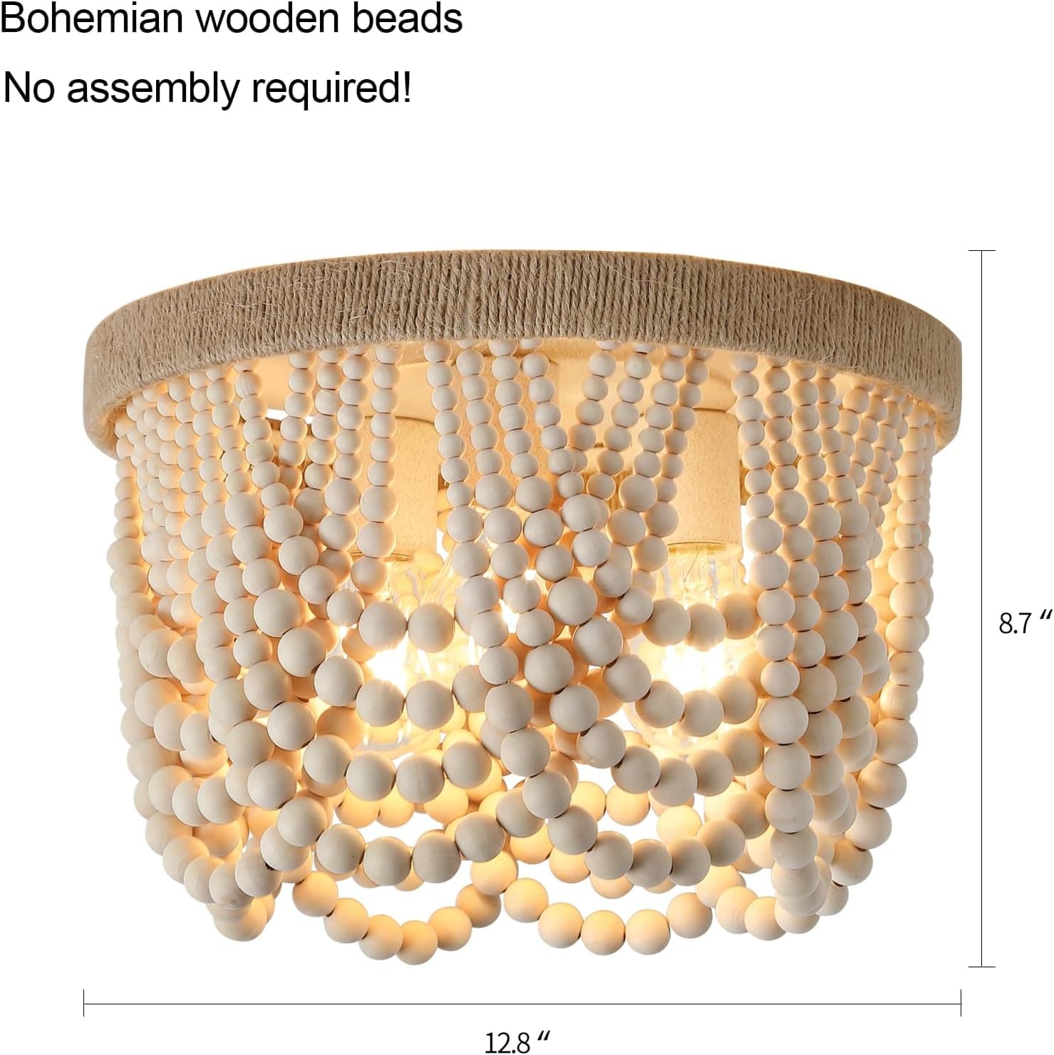 AMZASA Lustre De Teto Embutido Com Detalhes Em Madeira, Estilo Rústico Campestre, Pequeno E Boho, Ideal Para Quarto, Corredor, Hall De Entrada, Closet, Cozinha, Sala De Jantar, Sala De Estar E Quarto - Imagem 4
