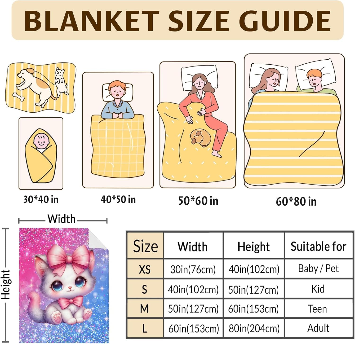 Cobertor para crianças, meninas, gatos, para meninas adolescentes – 152 x 127 cm, macio, aconchegante, quente, flanela para gatos, presentes para sofá, cama, decoração de aniversário - Imagem 3