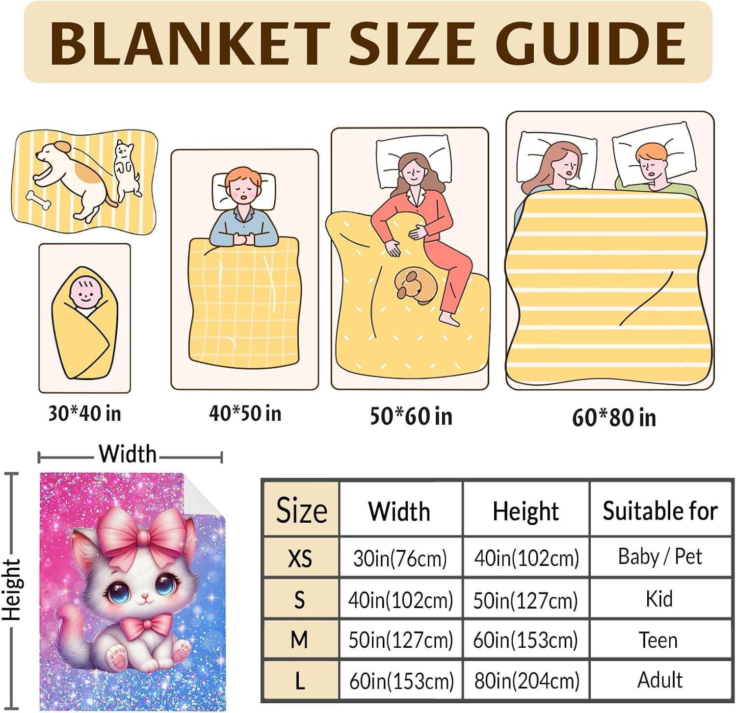 Cobertor para crianças, meninas, gatos, para meninas adolescentes – 152 x 127 cm, macio, aconchegante, quente, flanela para gatos, presentes para sofá, cama, decoração de aniversário - Imagem 3