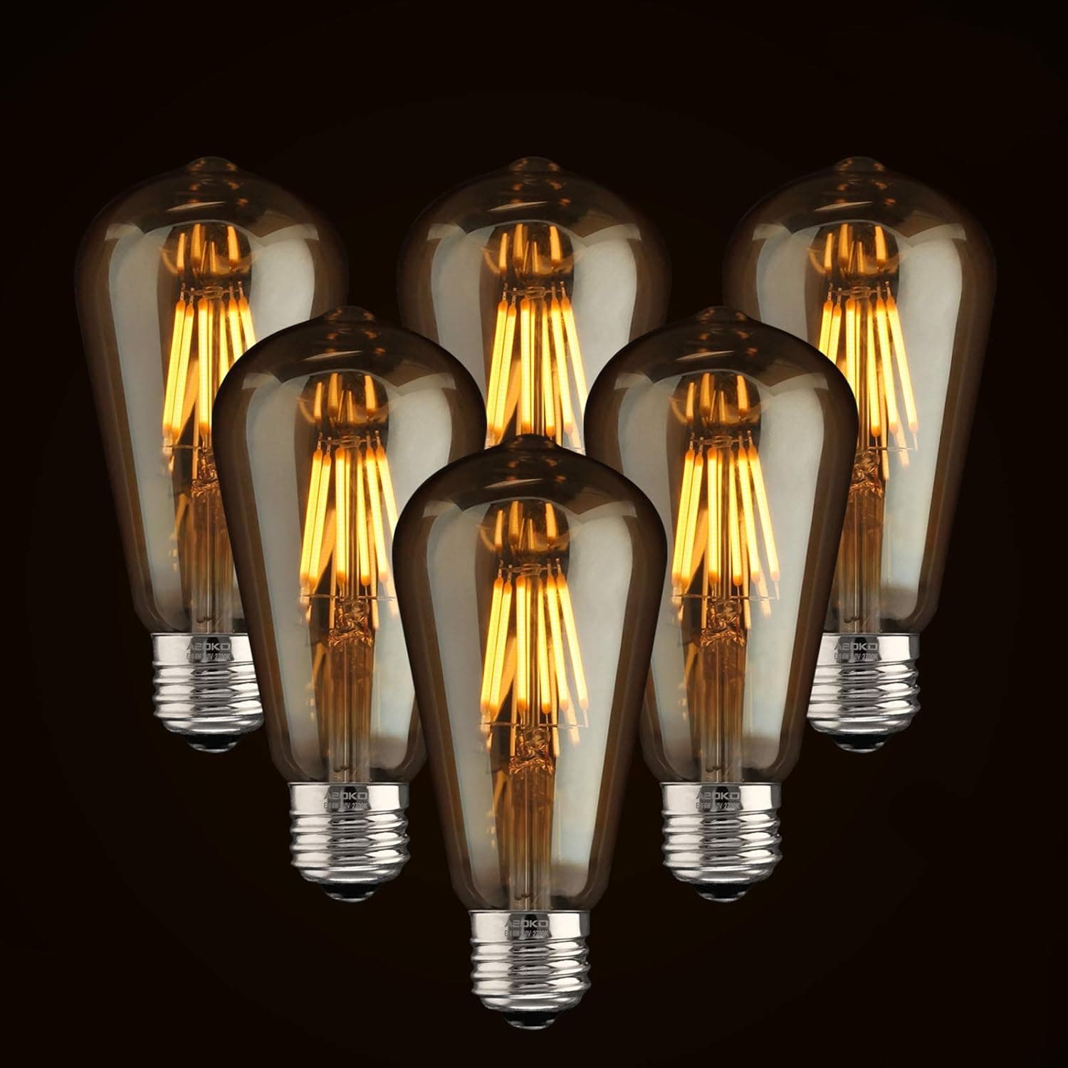ASOKO Lâmpadas LED Edison vintage reguláveis de LED 6W estilo antigo Edison, 2300K branco quente (vidro dourado âmbar), lâmpada vintage de filamento quadrado gaiola quadrada, ST64, base E26 (2300K-6W-6PCS)