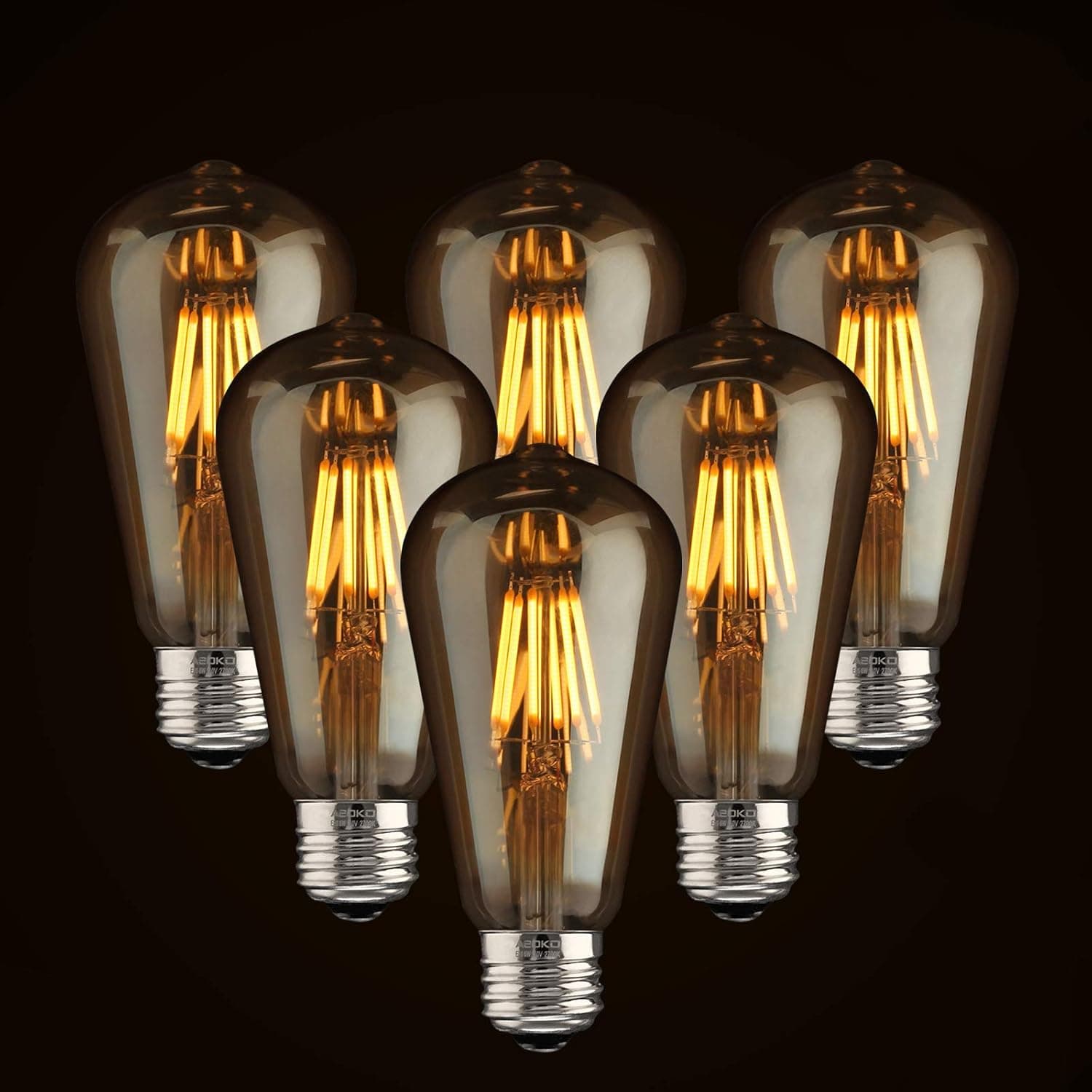 ASOKO Lâmpadas LED Edison vintage reguláveis de LED 6W estilo antigo Edison, 2300K branco quente (vidro dourado âmbar), lâmpada vintage de filamento quadrado gaiola quadrada, ST64, base E26 (2300K-6W-6PCS)