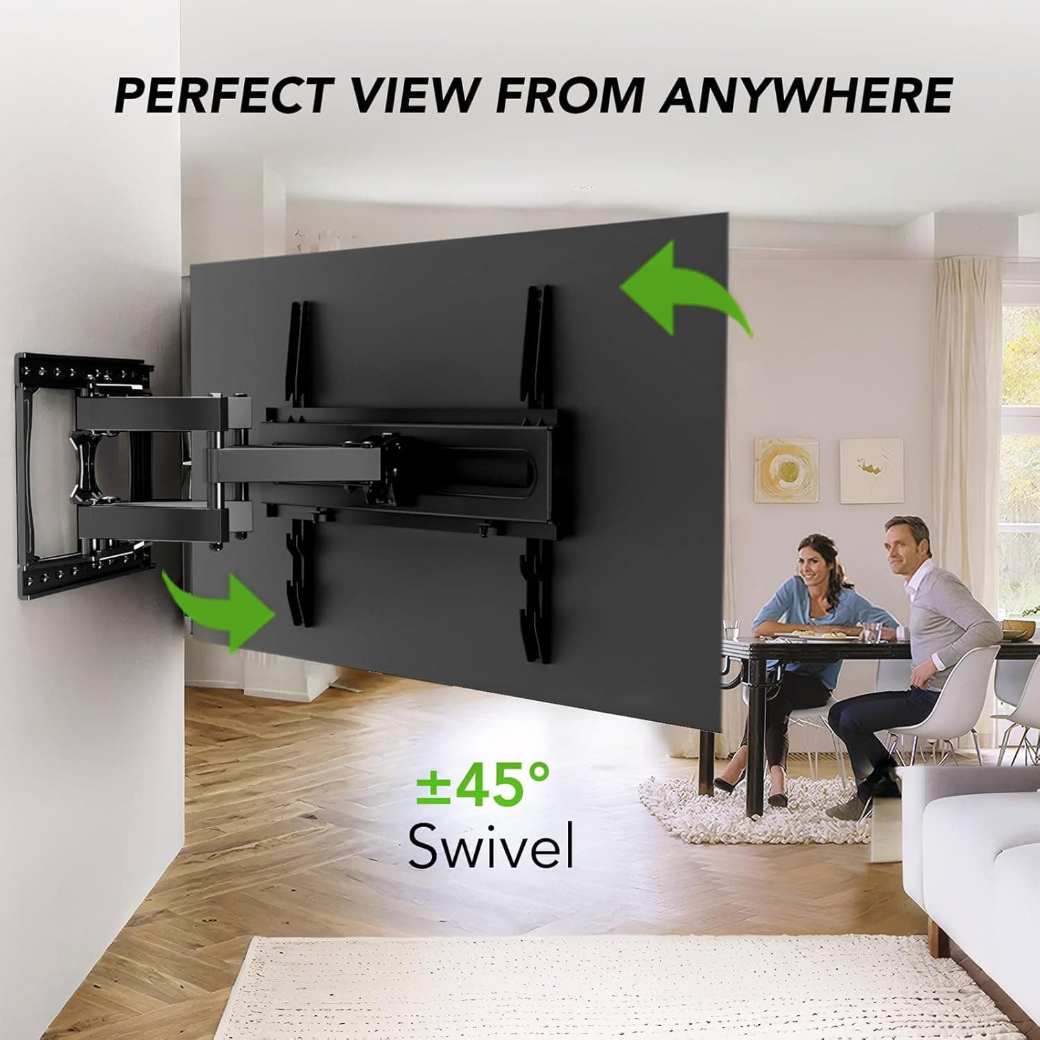 Suporte de parede de TV para 32-65 polegadas, suporte com giro e inclinação, suporte de TV de movimento completo com braços duplos articulados, serve para pinos de 40.6 cm, VESA máximo 400 x 400 mm - Imagem 4