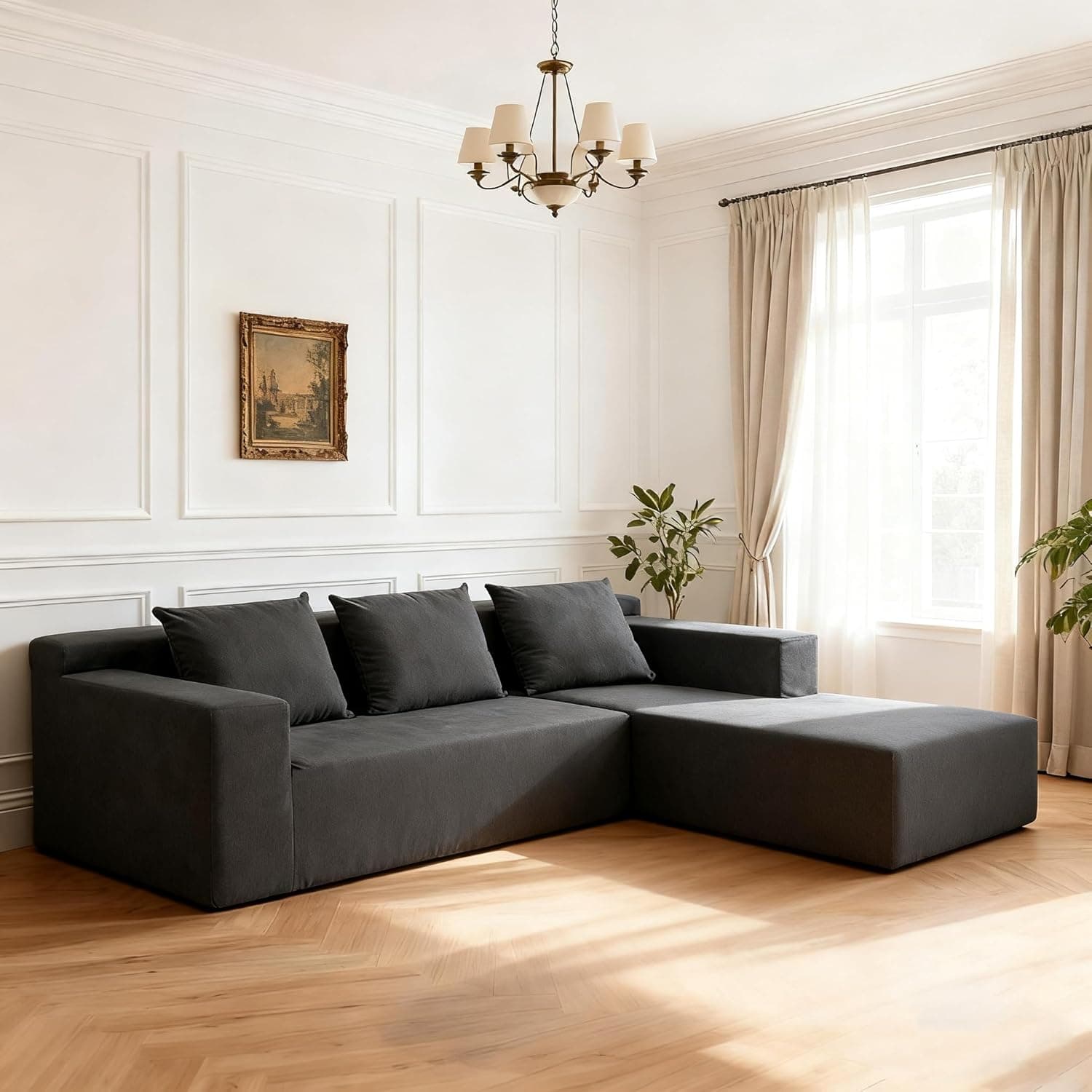 ANONER Sofá secional modular de 261 cm - Sofá secional em forma de L para sala de estar, sofá minimalista moderno, cinza escuro