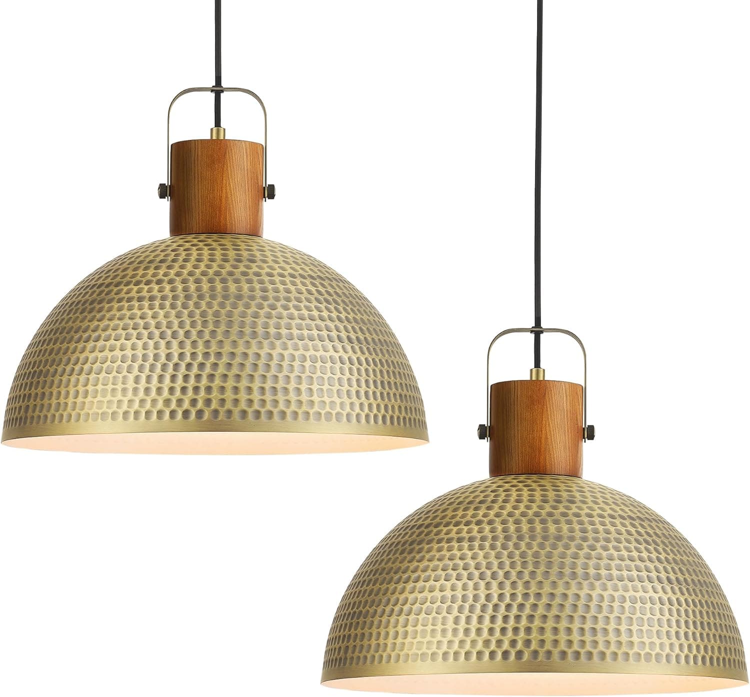 ELYONA Pacote com 2 luminárias pendentes marteladas grandes, lâmpada suspensa vintage de madeira de freixo de 40,6 cm, luminária pendente de meados do século antigo para ilha de cozinha, fazenda, sala