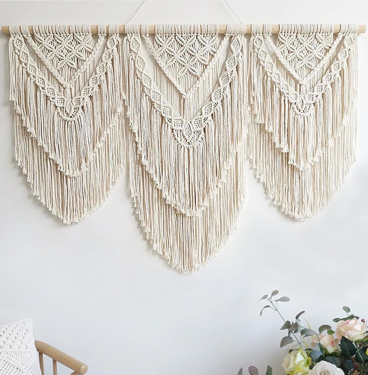 Decoração de parede de macramê grande - decoração de parede boho - arte de parede grande - decoração de parede sala de estar - tapeçaria de macramê decoração boho para quarto (bege-H)