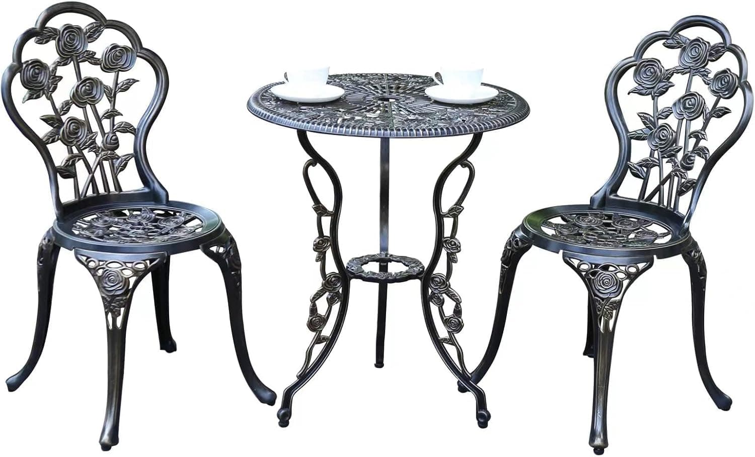 JARDIN de CENTENNIAL Conjunto de Bistrô para Pátio. Conjunto de Mesa de Bistrô Em Alumínio Fundido Resistente À Ferrugem com Furo para Guarda-Chuva para Quintal (Cobre Rosa)