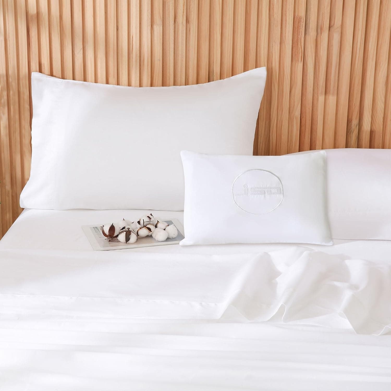 JSD Jogo de lençol Queen 100% algodão, cetim branco, 300 fios, macio, respirável, lençol com bolso profundo