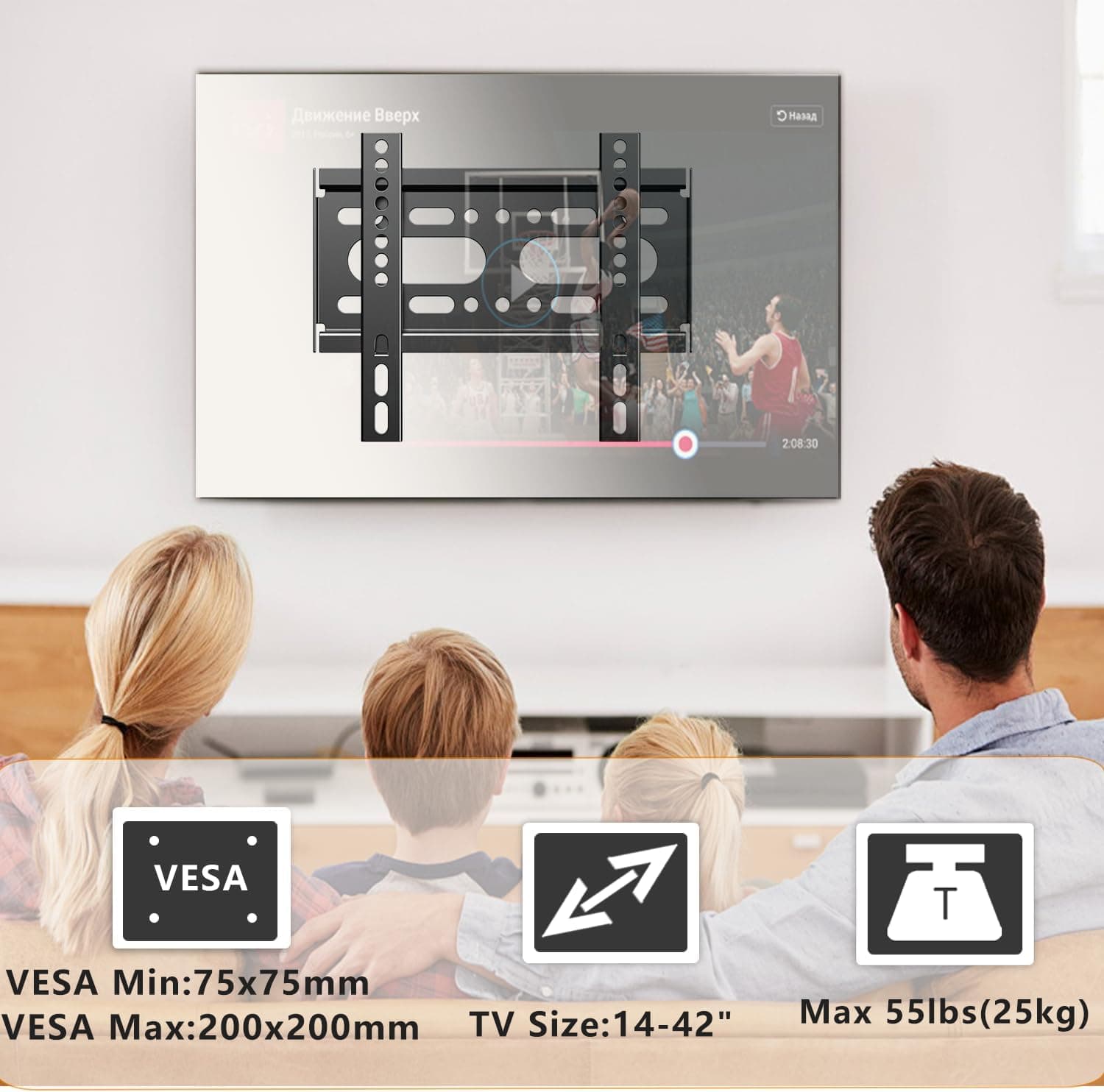 Suporte de parede fixo para TV de tela plana de 14 a 42 polegadas, suporte pequeno para TV de parede serve para 19 24 28 32 35 39 40 polegadas, VESA até 200 x 200 mm carga máxima de 25 kg, suporte de montagem de monitor de perfil baixo fácil de instalar - Imagem 3