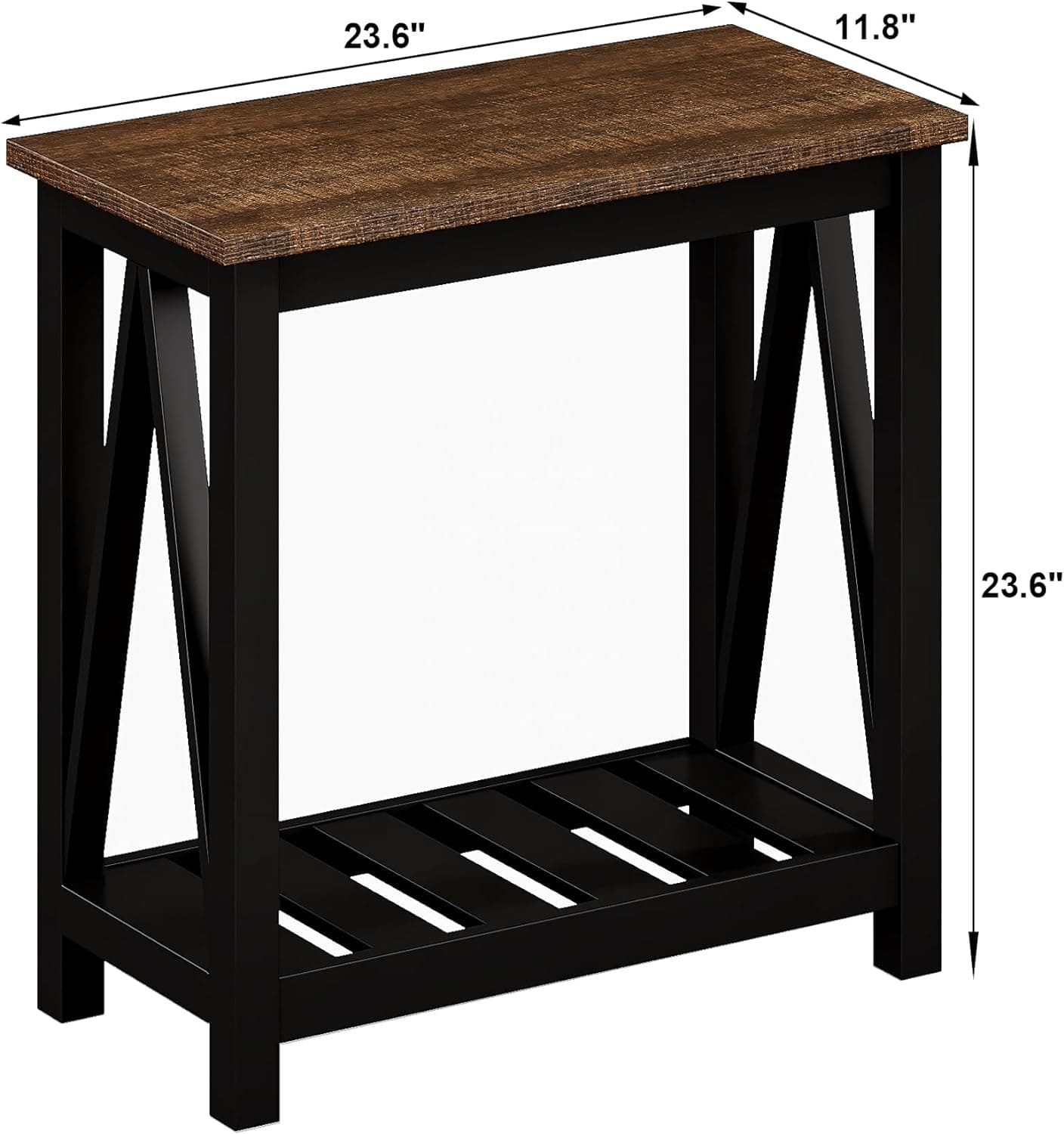 ChooChoo Mesa de extremidade da fazenda, Mesa lateral estreita vintage rústica com prateleira de armazenamento para espaços pequenos, Mesa de sofá para sala de estar, quarto preto - Imagem 4