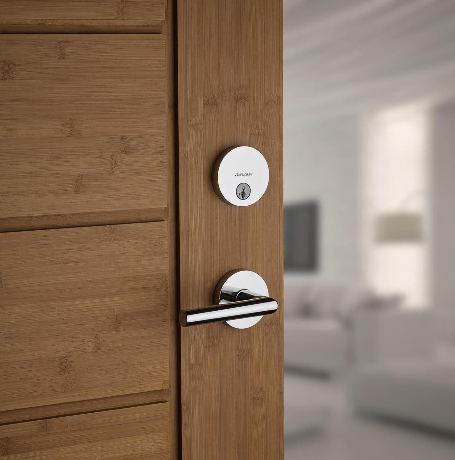 Kwikset Fechadura de porta de cilindro único contemporâneo, discreta, fina, redonda, moderna, com SmartKey Security Venetian Bronze - Imagem 4