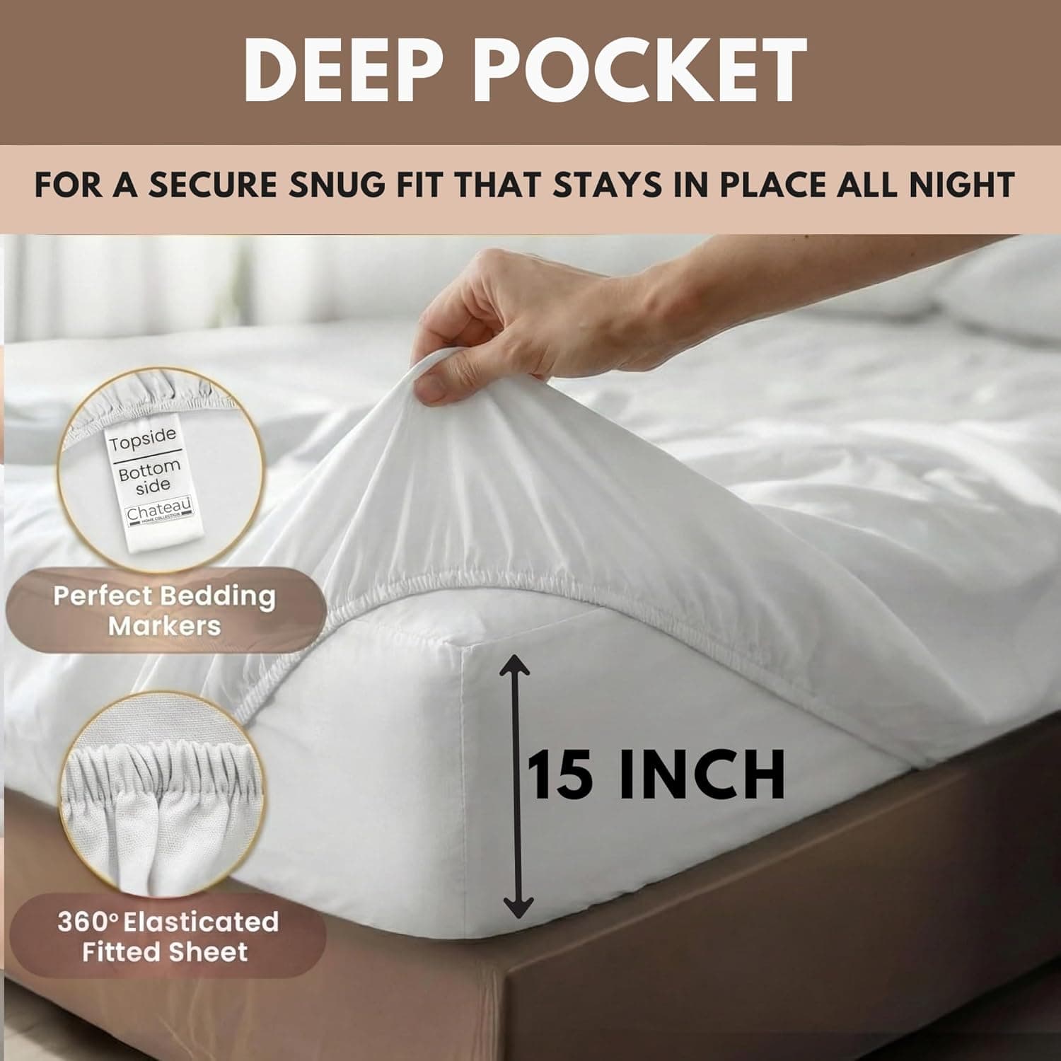 Jogo de cama queen size 100% algodão egípcio, jogo de cama queen com bolso profundo, 400 fios, naturalmente fresco, macio, respirável, sem comprimidos, elástico, luxuoso, branco, para todas as - Imagem 4