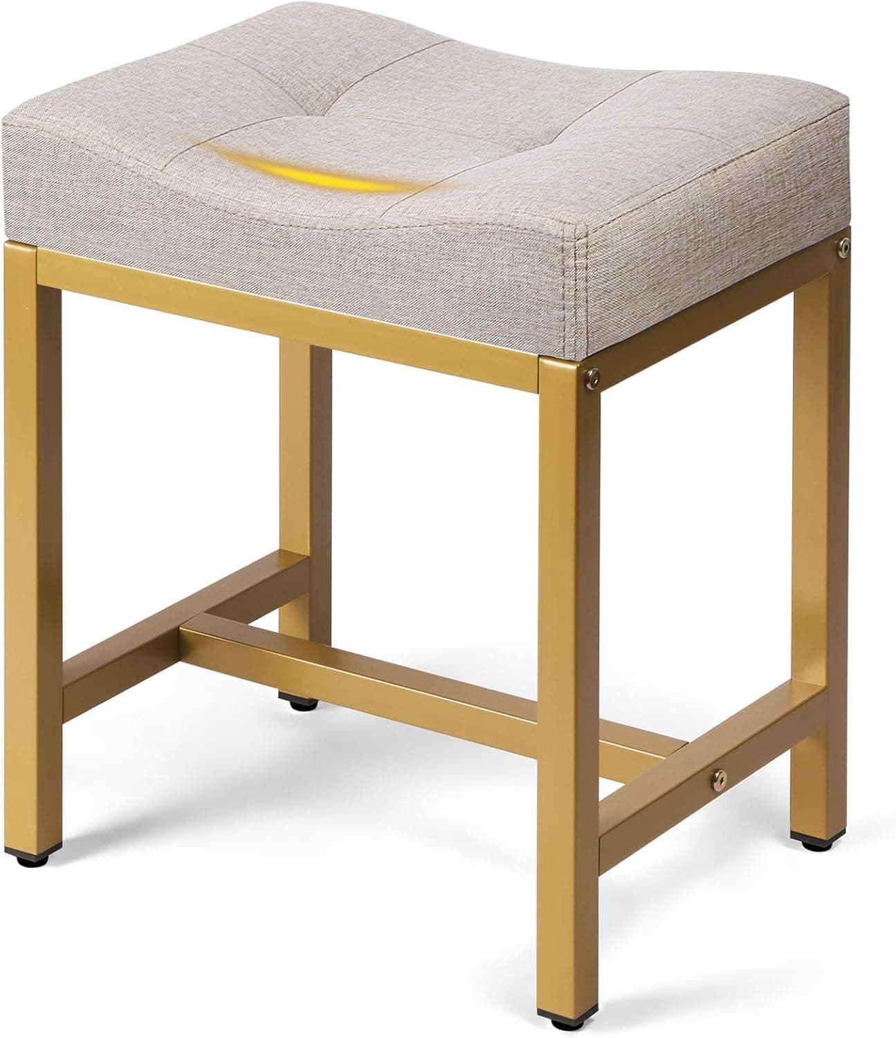 Banqueta de assento de sela, cadeira de maquiagem com perna de metal, descanso de pé otomano em forma de U, pequenas cadeiras quadradas sob a mesa para penteadeira, sala de estar, banco de