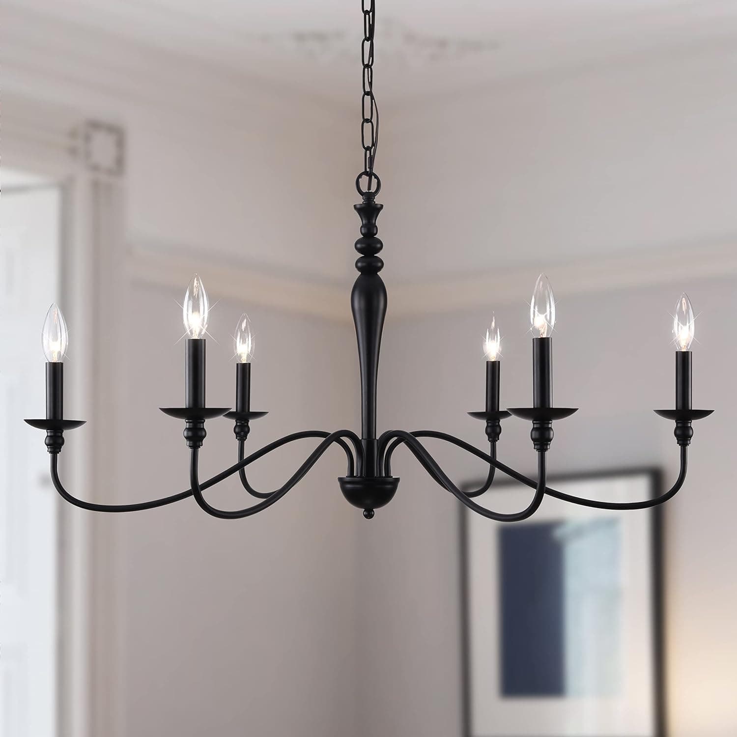 PAPAYA Lustre de Fazenda com 6 Luzes, Preto, Industrial, Clássico, Vela, Teto, Rústico, Pendente, Luminária para Jantar, Sala de Estar, Quarto, Cozinha, Ilha, Iluminação Suspensa - Imagem 3