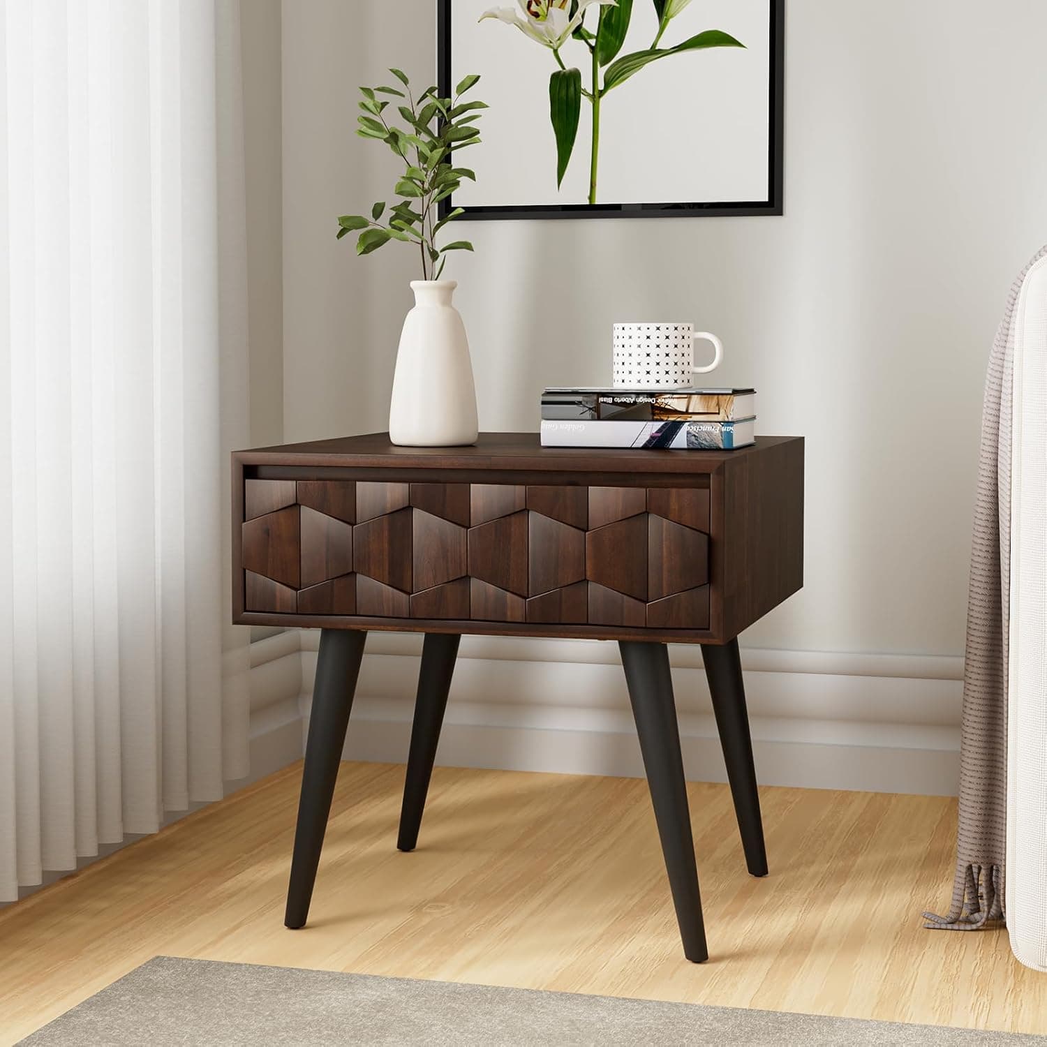 Bme Mesa de cabeceira Georgina com 1 nogueira, 110 cm C x 39 cm L x 80 cm A