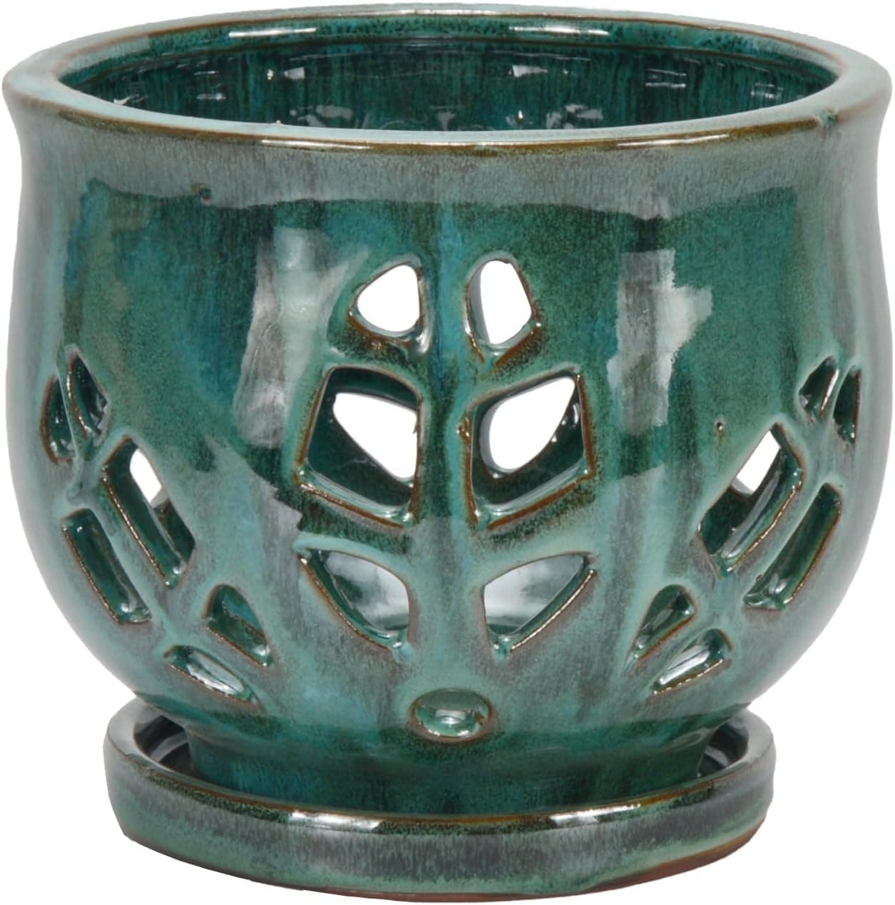 W&W Vaso de orquídea com furos e pires para repotting, mistura verde, 16,5 cm - Imagem 3