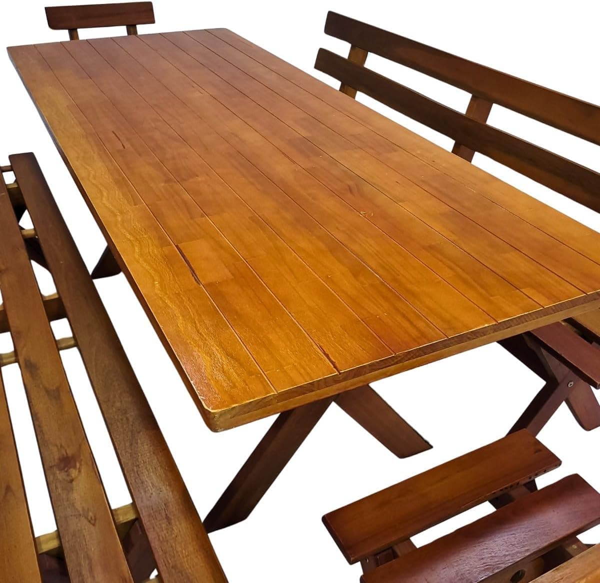 Conjunto Mesa Madeira Rústica Para Churrasco - Mesa + 4 Bancos Mel - Imagem 3