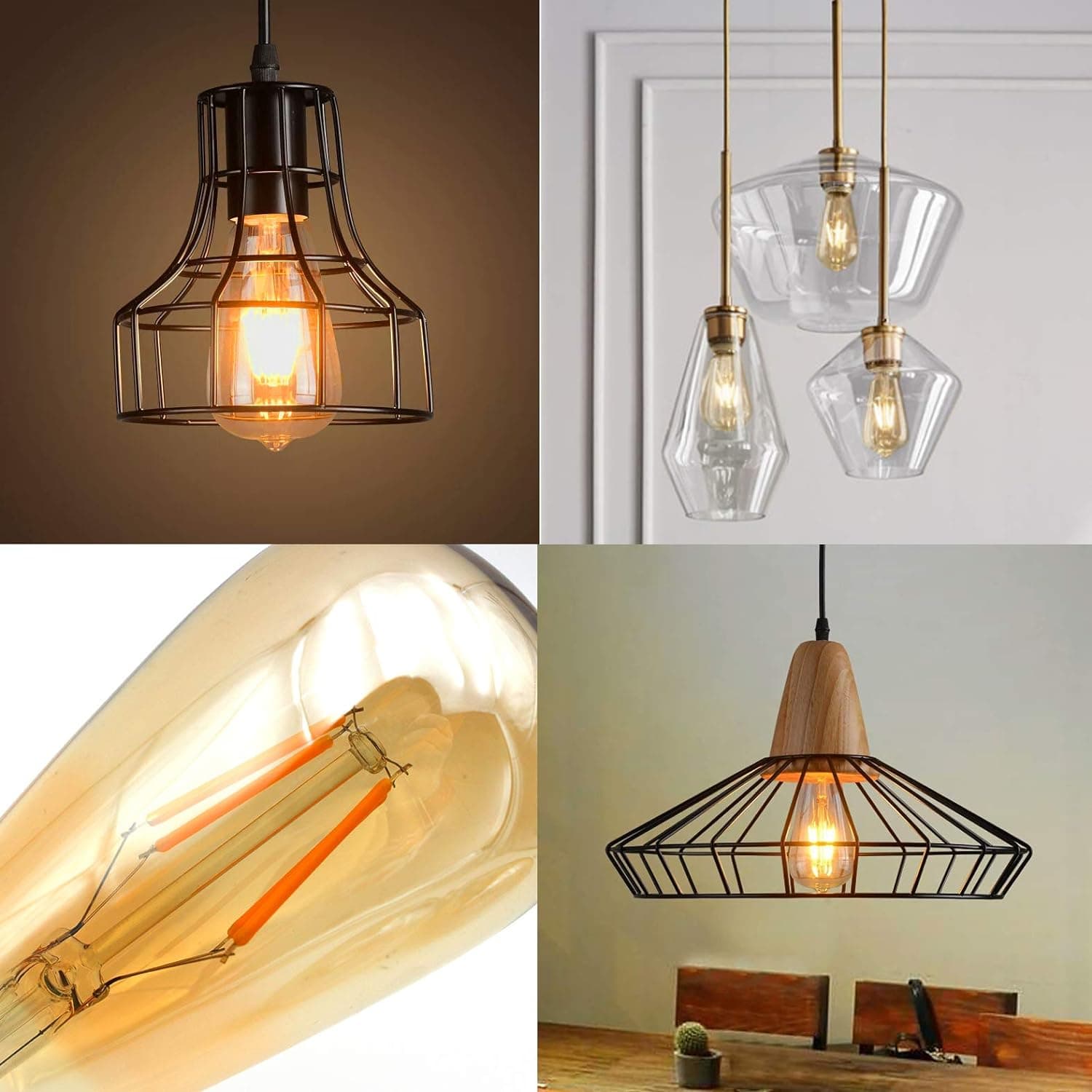ASOKO Lâmpadas LED Edison vintage reguláveis de LED 6W estilo antigo Edison, 2300K branco quente (vidro dourado âmbar), lâmpada vintage de filamento quadrado gaiola quadrada, ST64, base E26 (2300K-6W-6PCS) - Imagem 3