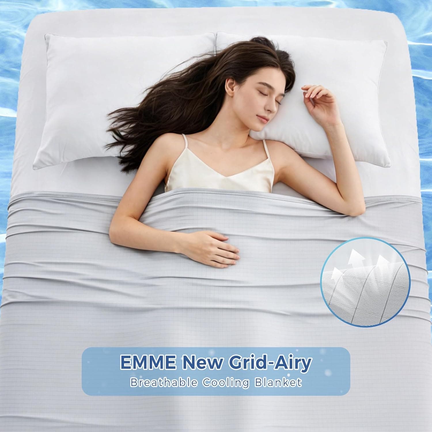 EMME Cobertor refrescante respirável King Size (274 x 228 cm), Q-Max 0,5 cobertores refrescantes para pessoas que dormem quentes, cobertor de verão para suores noturnos, lençol leve cinza claro para - Imagem 3