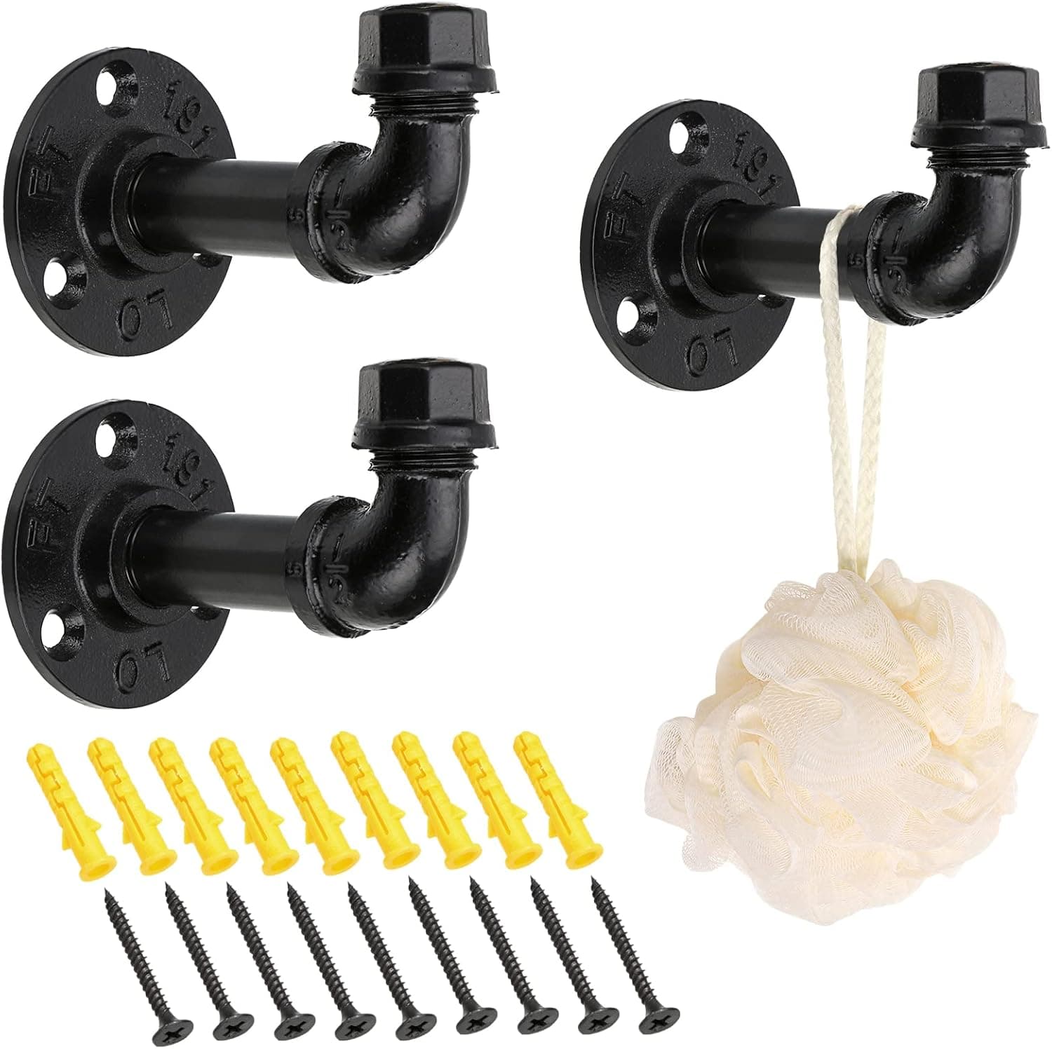 SUMNACON TOCYORIC 3 peças de cabides industriais para casacos, cabide rústico resistente para toalhas, montado na parede com ferragens para casa, escritório, acabamento preto galvanizado
