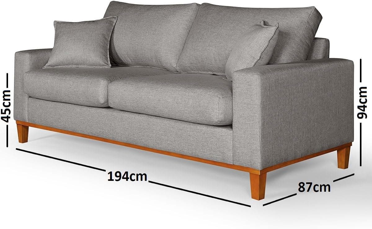 Sofá Living 3 lugares em Linho Essencial Estofados (Cinza, 3 Lugares) - Imagem 4