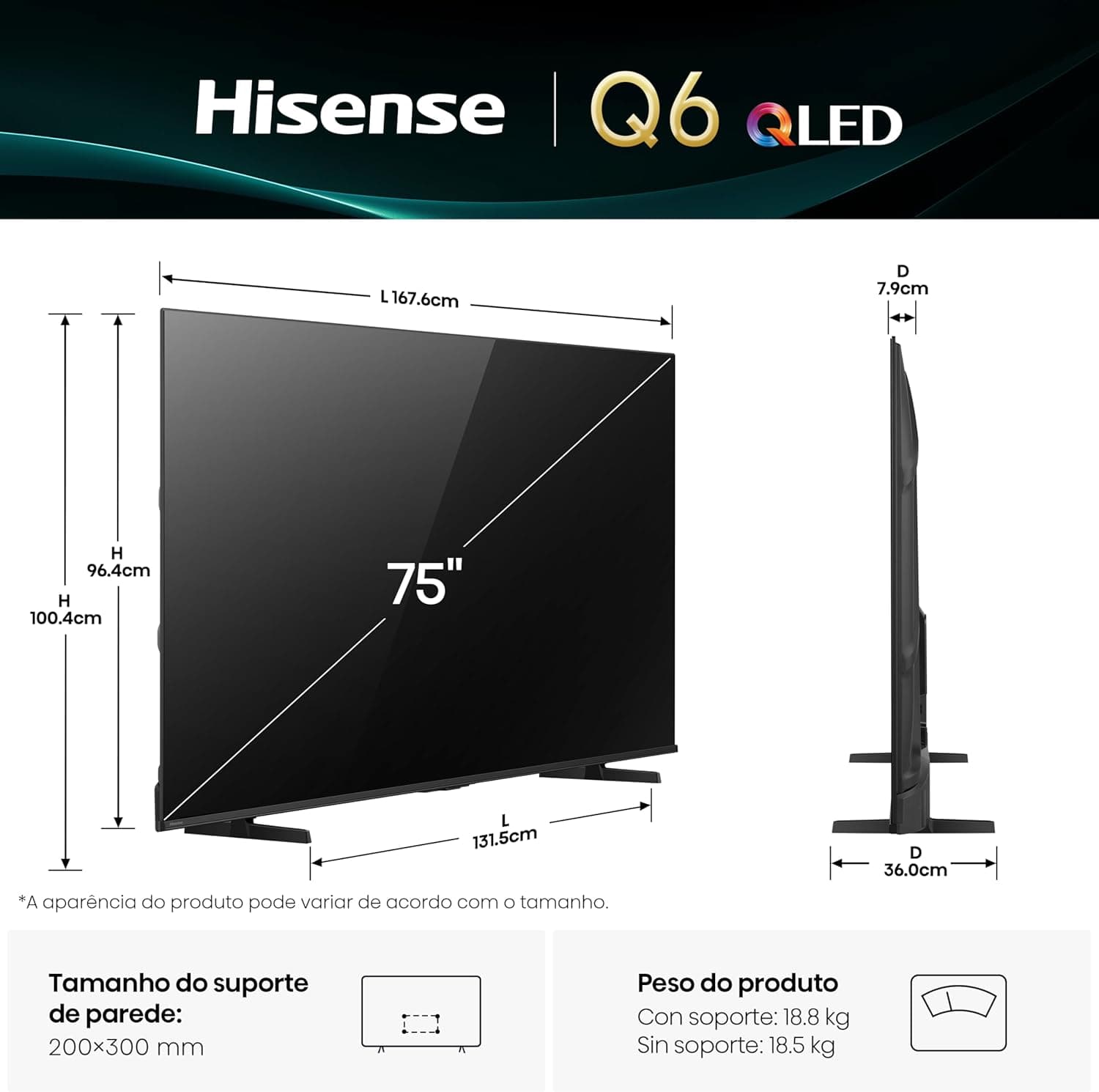 Hisense Smart TV UHD 4K QLED 75" Polegadas 75Q6QV com HDR10+, Dolby Atmos, Sports Mode, Game Mode Plus e Compatível com Alexa - Imagem 4