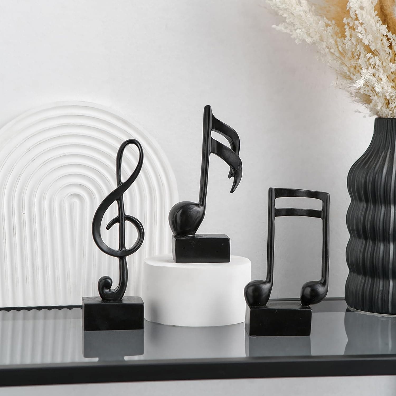 3 peças de estátua de nota musical, decoração de casa, decoração moderna para sala de estar, escultura preta para escritório, estante de livros, sala de música - Imagem 4