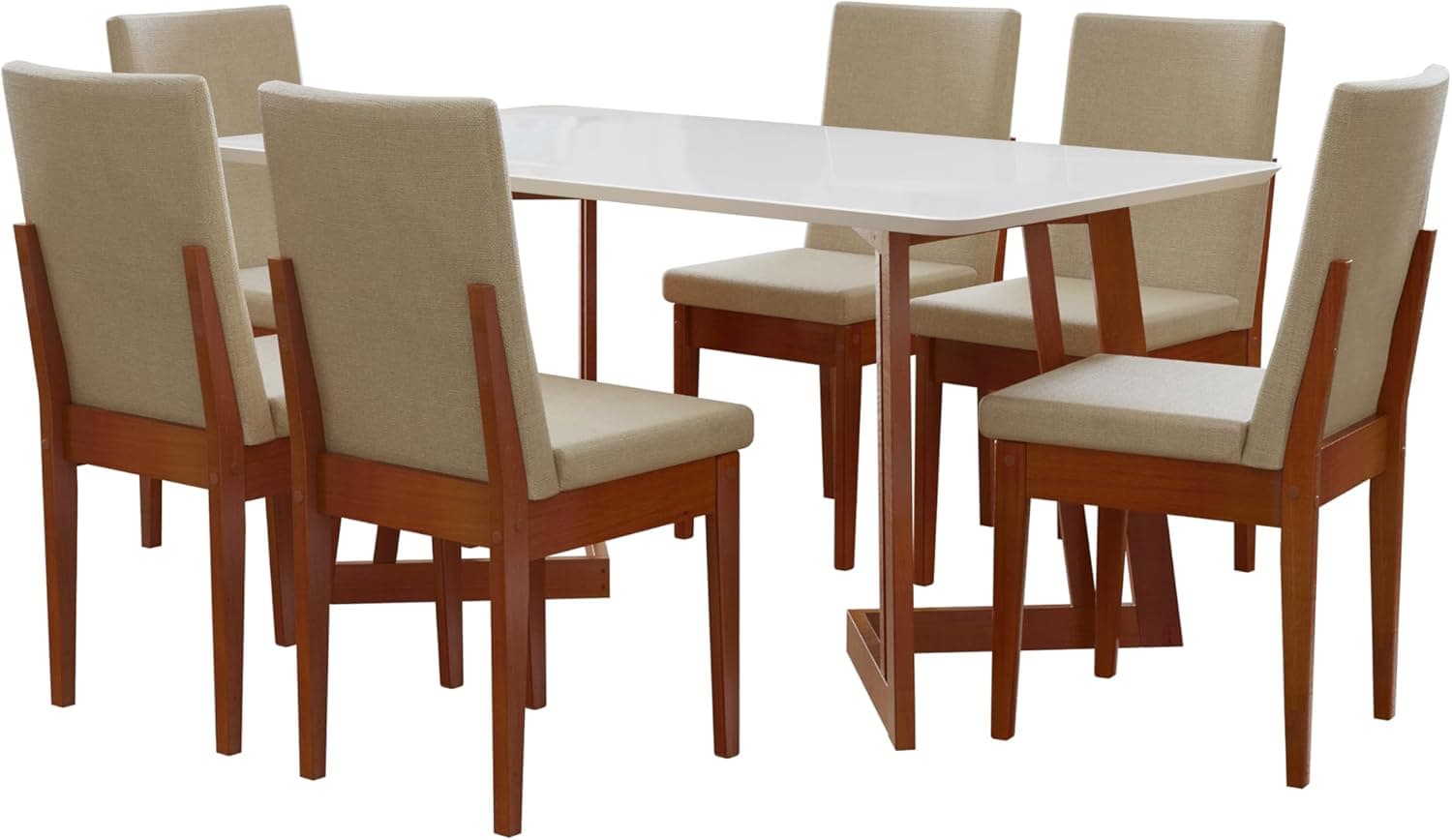 Conjunto Sala de Jantar 6 Lugares Madeira Mesa California e Cadeira Dakota Tecido A40 Móveis Meneghetti Caramelo - Imagem 3