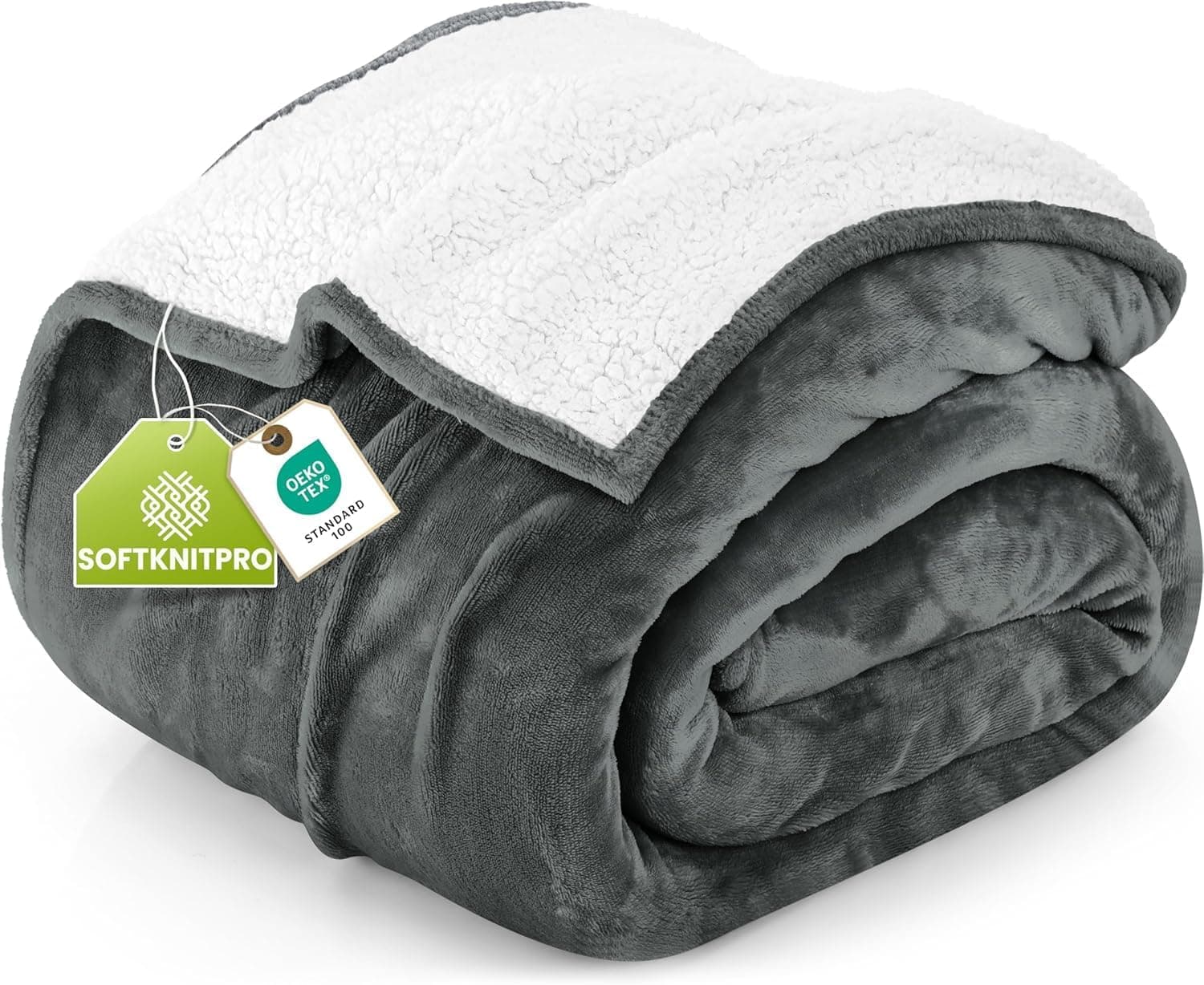 Utopia Bedding Cobertor de lã de ovelha tamanho solteiro (cinza, 152 x 203 cm) - Cobertor reversível de lã de pelúcia suave para cama, sofá, acampamento e viagens