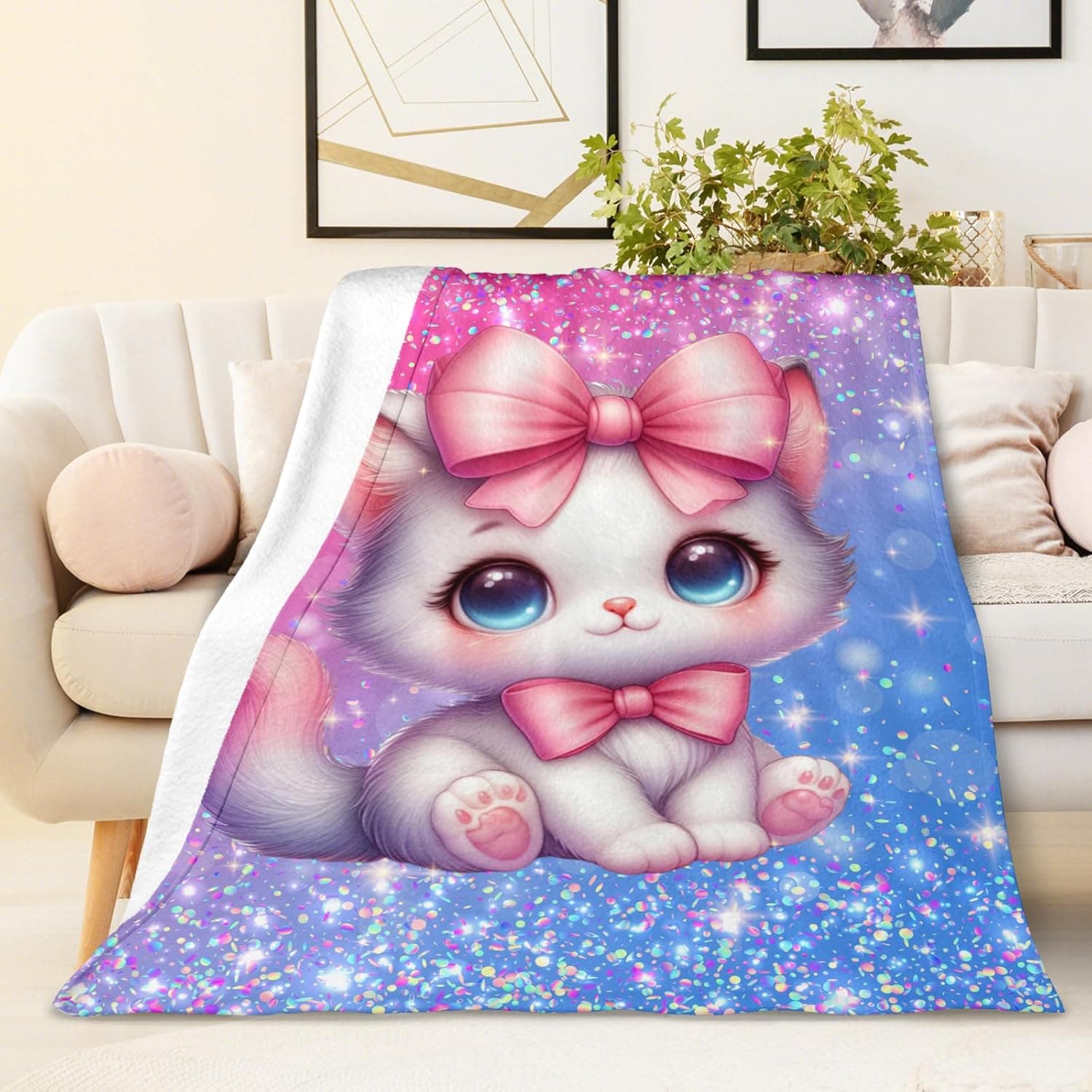 Cobertor para crianças, meninas, gatos, para meninas adolescentes – 152 x 127 cm, macio, aconchegante, quente, flanela para gatos, presentes para sofá, cama, decoração de aniversário - Imagem 4