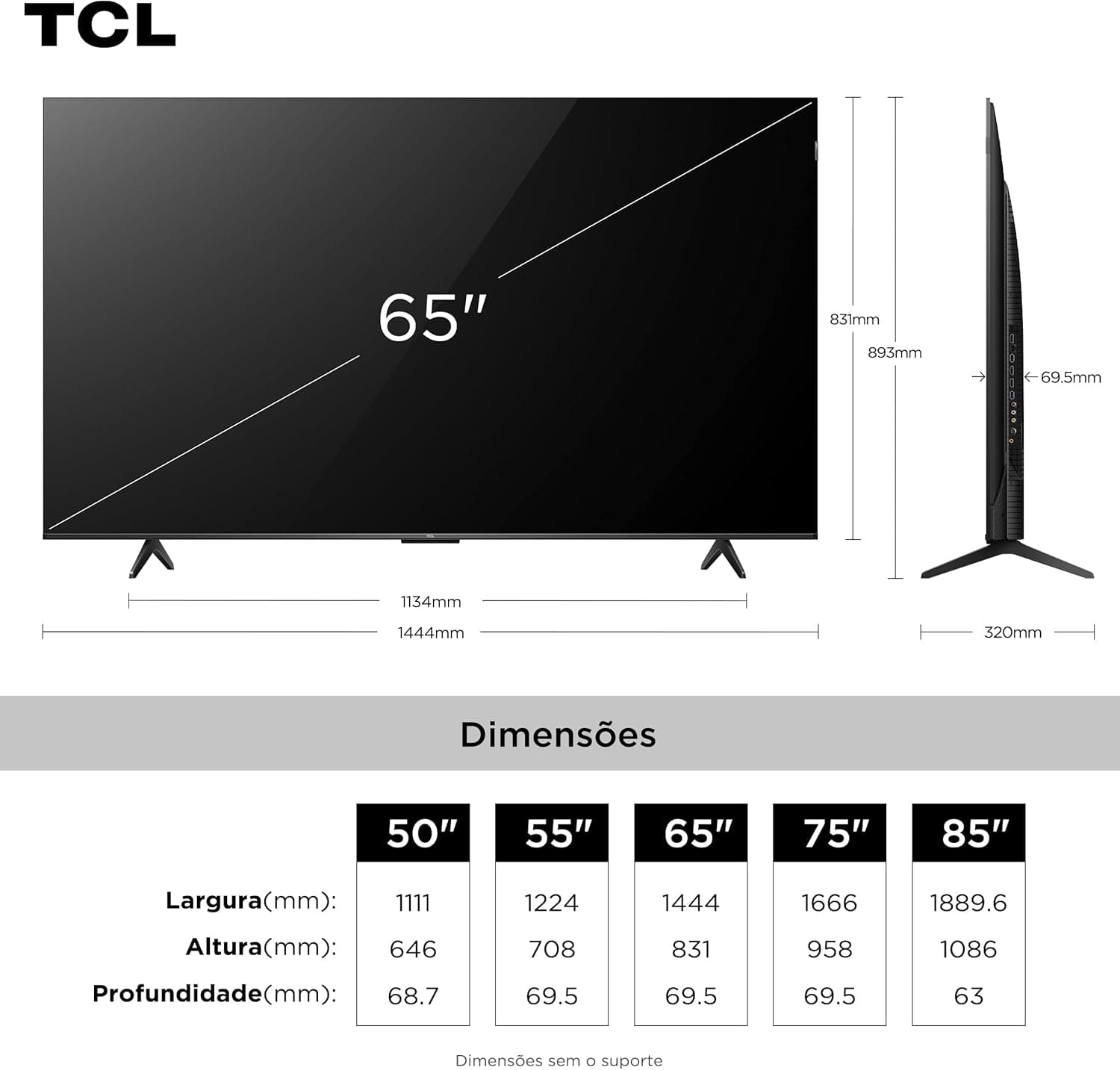 Smart TV TCL 65 Polegadas QLED 4K P7K WiFi Bluetooth Google TV HDR10+ Dolby Atmos Dolby Vision 65P7K - Imagem 4